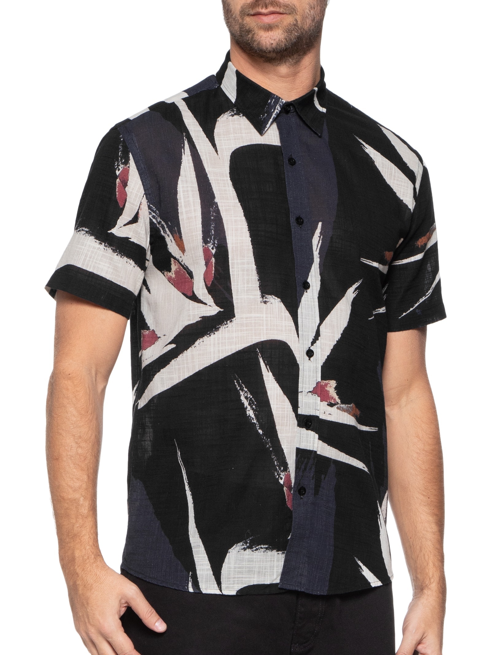 Camisa Masculina Manga Curta Paradise Brush Preto Foxton