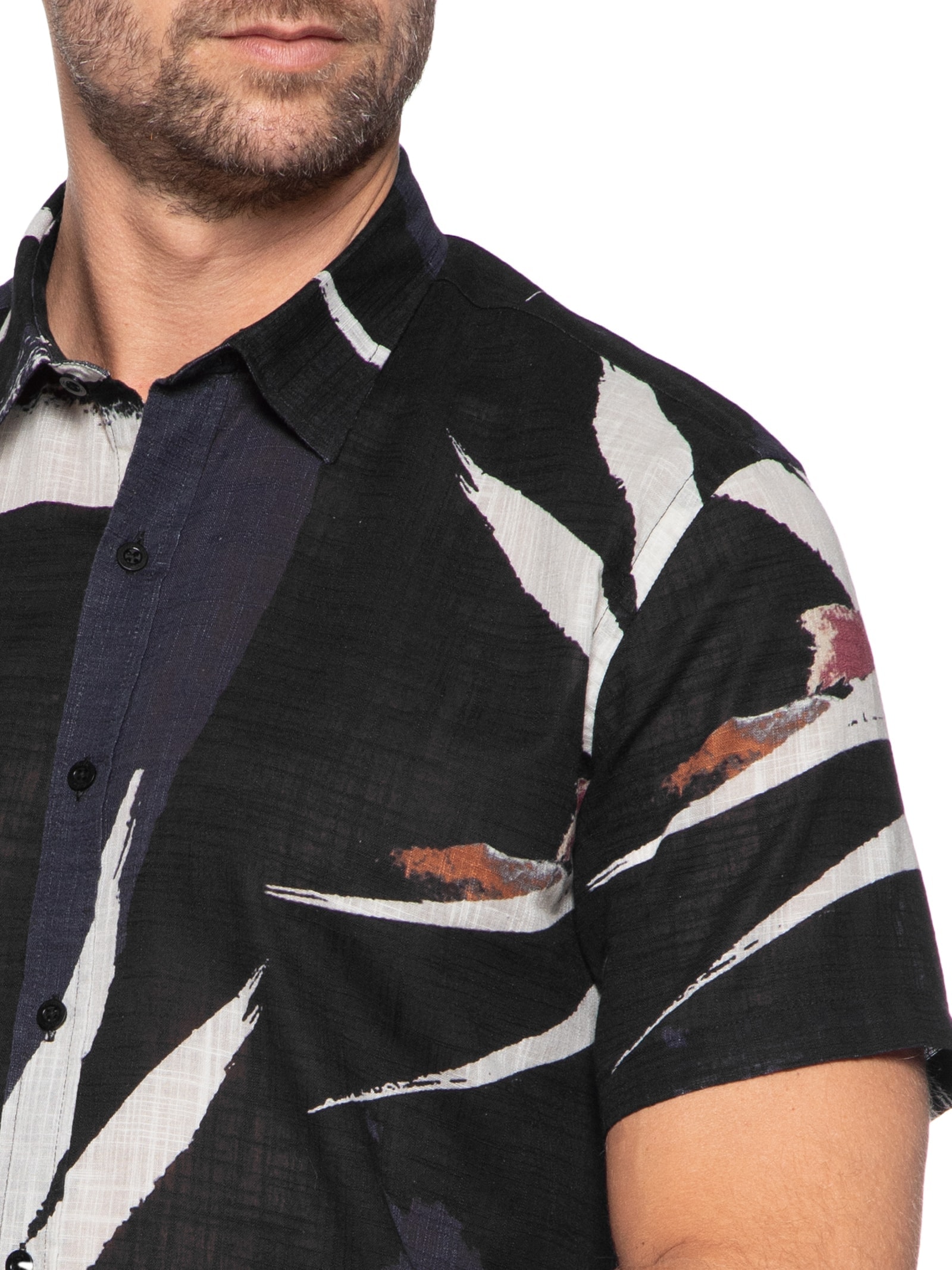 Camisa Masculina Manga Curta Paradise Brush Preto Foxton