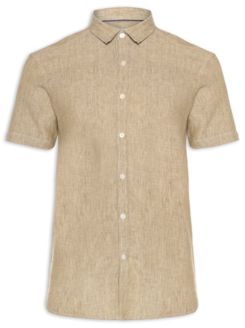 Camisa Masculina Manga Curta Puro Linho Estival – Marrom