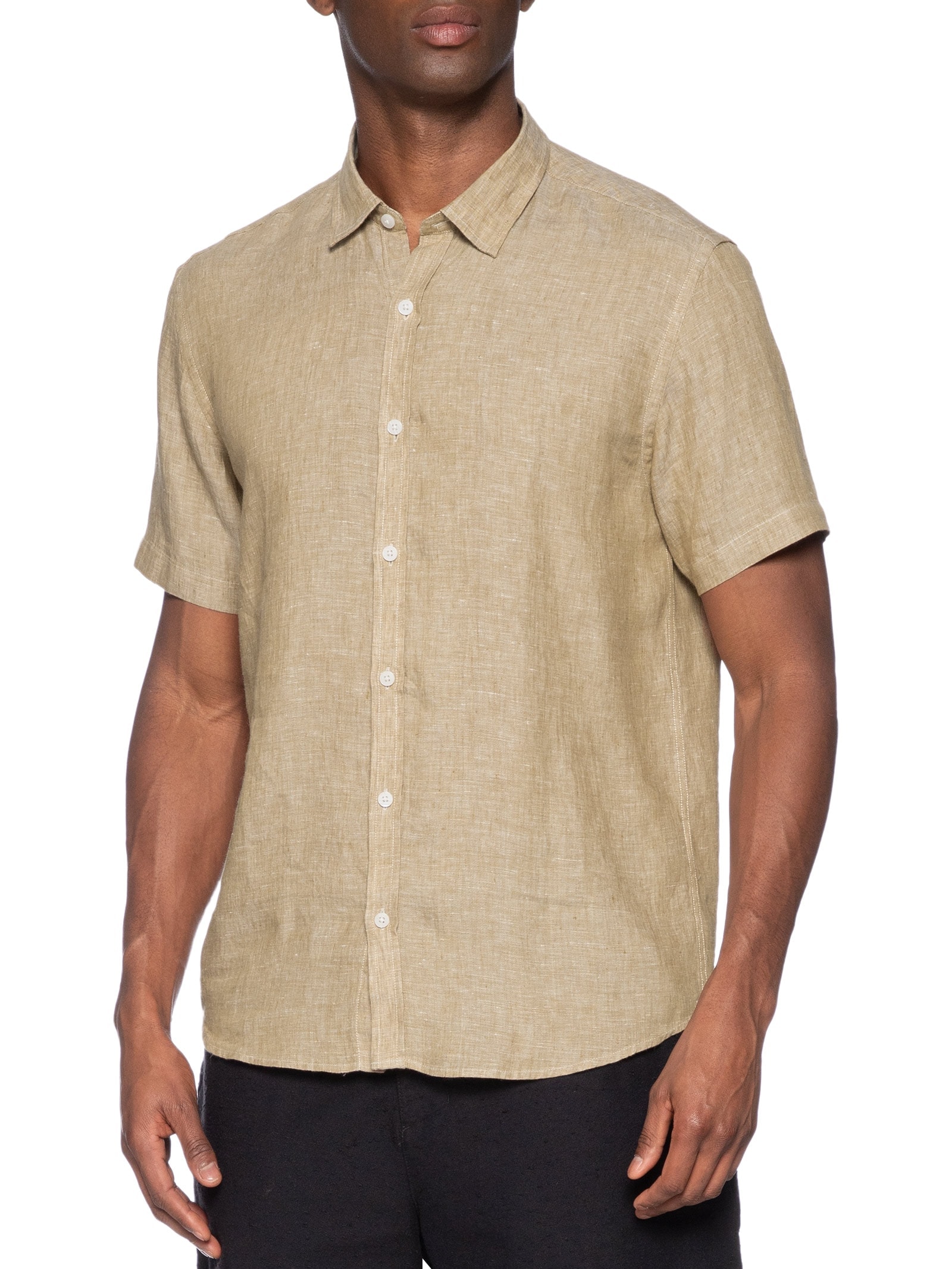 Camisa Masculina Manga Curta Puro Linho Estival Marrom Foxton