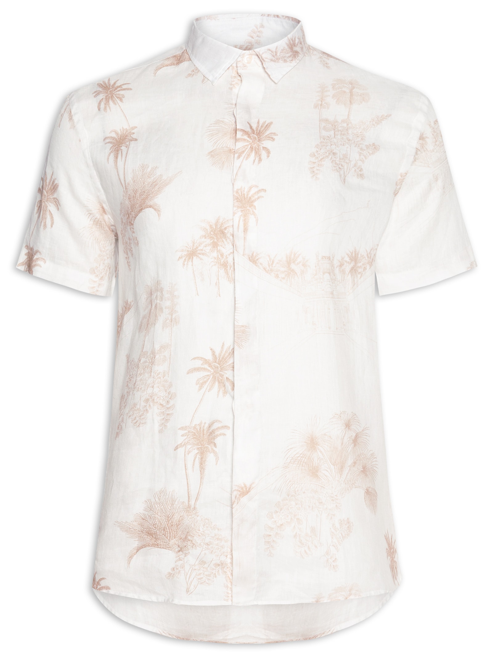 Camisa Masculina Manga Curta Puro Linho Off White Foxton