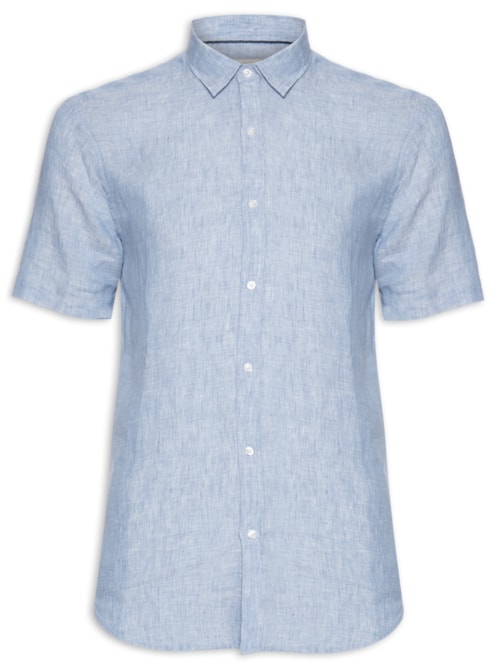 Camisa Masculina Manga Curta Puro Linho Onda - Azul