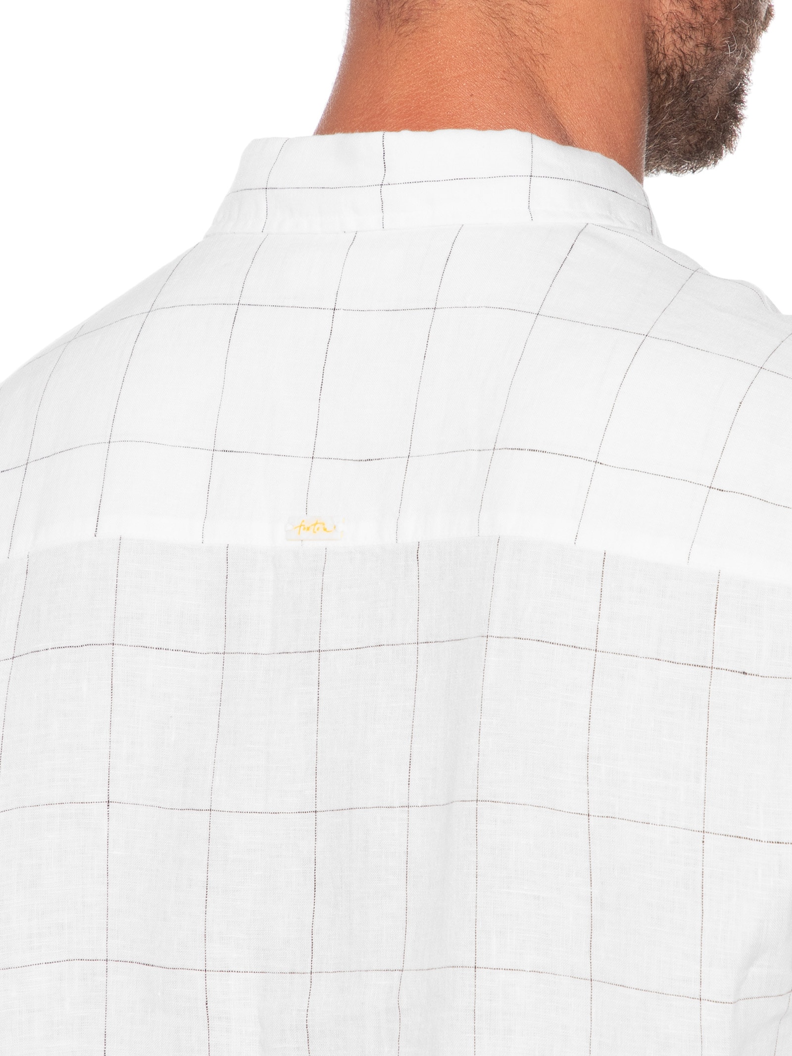 Camisa Masculina Manga Curta Puro Linho Xadrez Egeu Branco Foxton