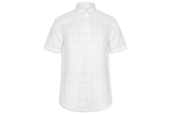 Camisa Masculina Manga Curta Puro Linho Xadrez Egeu - Branco