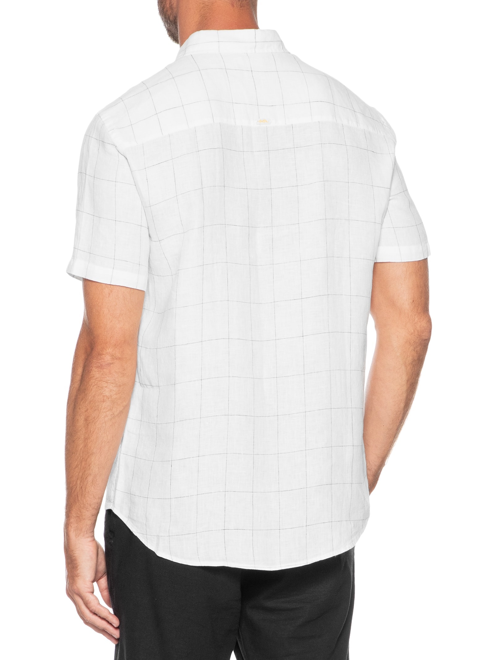 Camisa Masculina Manga Curta Puro Linho Xadrez Egeu Branco Foxton