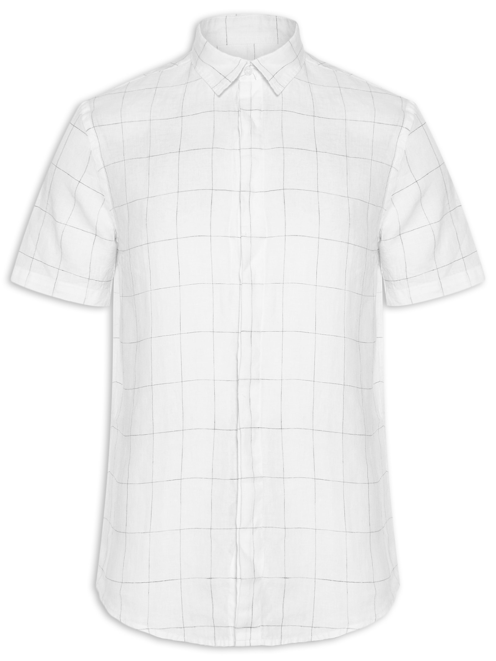 Camisa Masculina Manga Curta Puro Linho Xadrez Egeu Branco Foxton