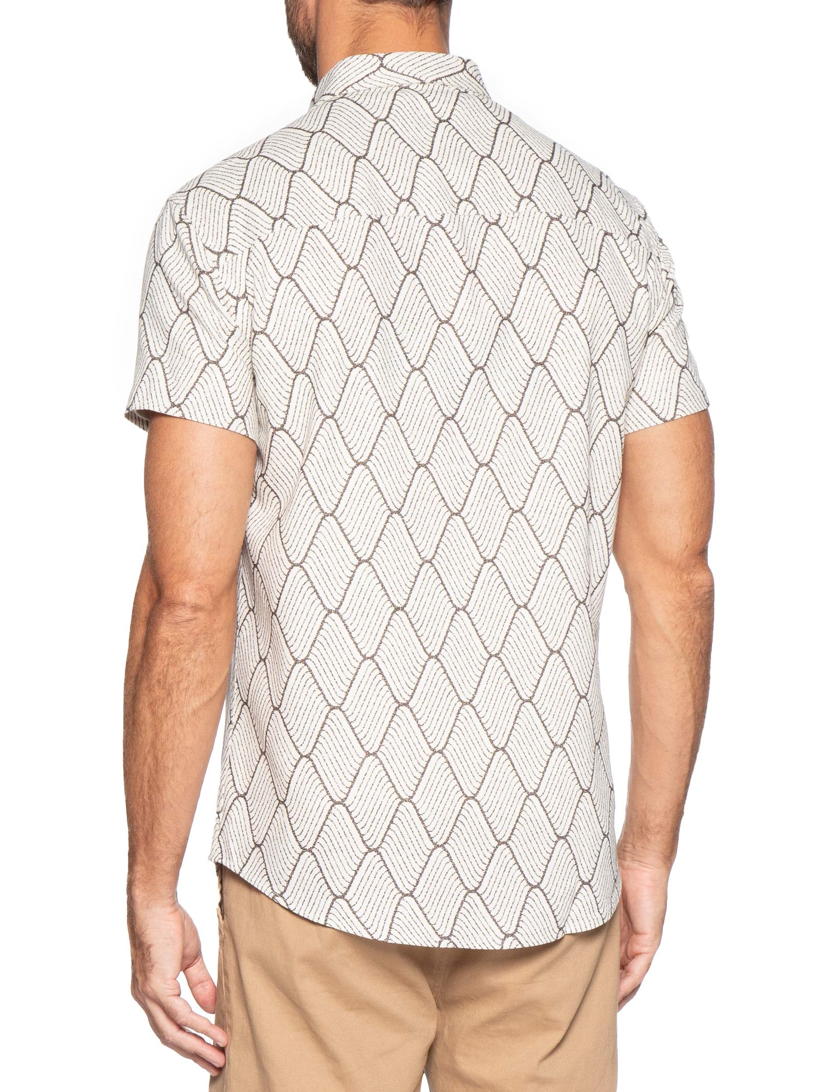 Camisa Masculina Manga Curta Rústica Waves Bege Sergio K