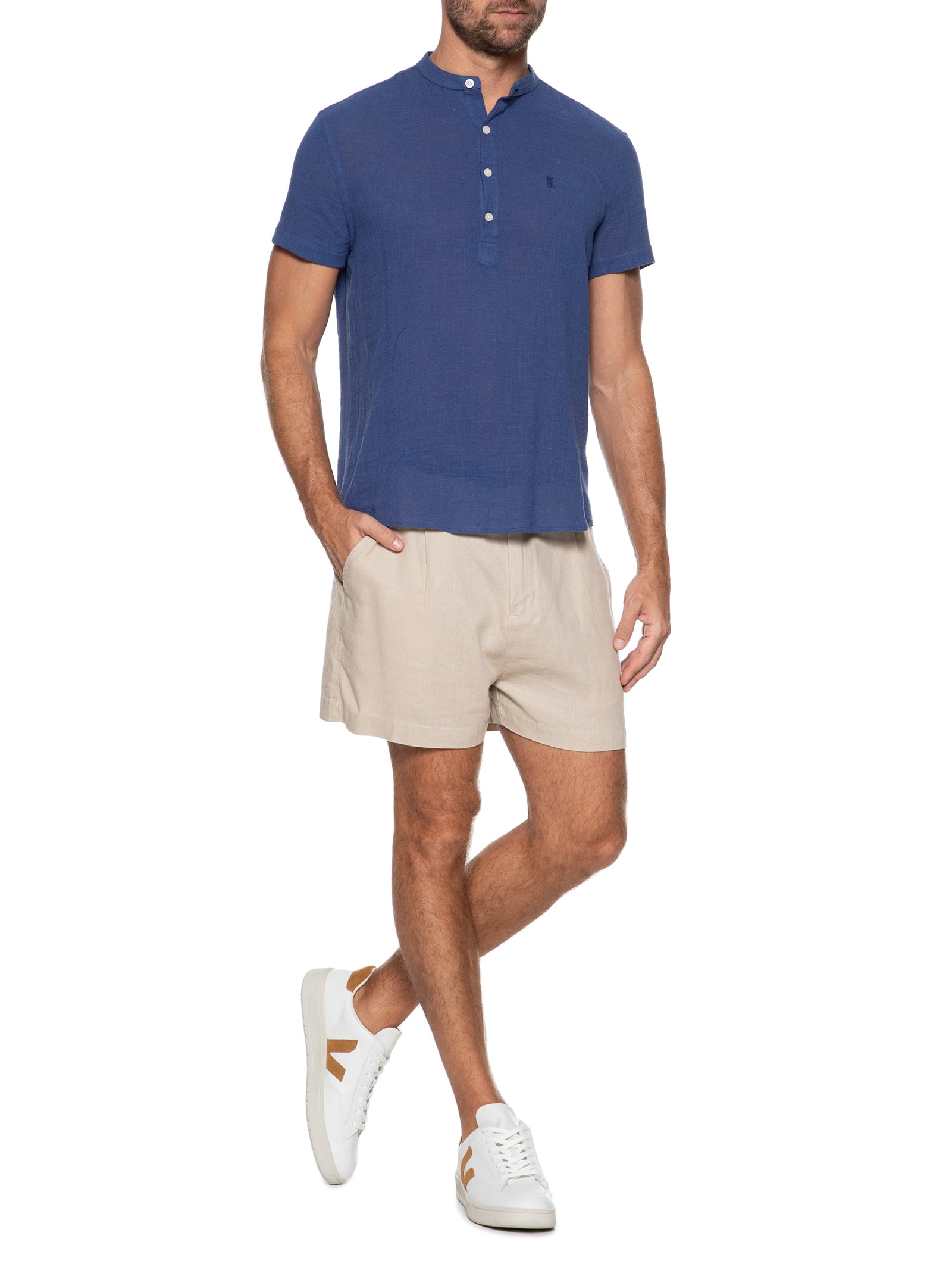 Camisa Masculina Manga Curta Santorini Azul Sergio K