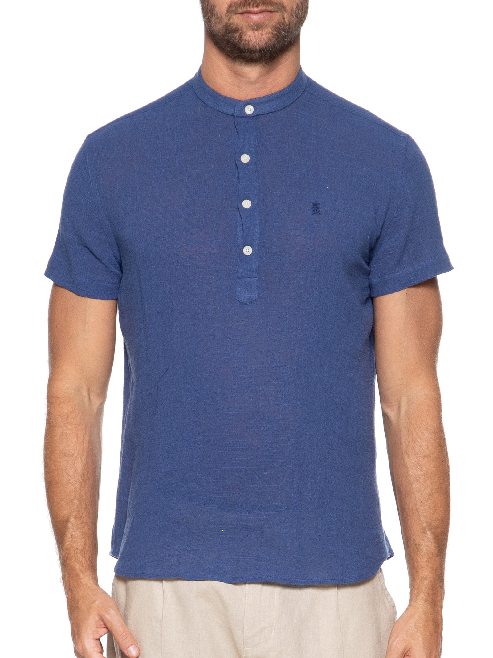 Camisa Masculina Manga Curta Santorini Azul Sergio K