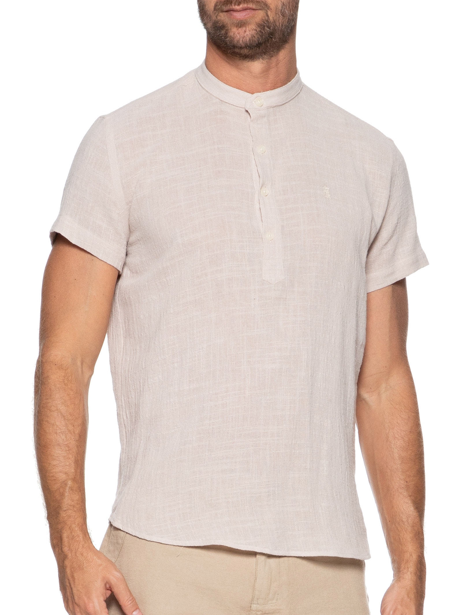 Camisa Masculina Manga Curta Santorini Bege Sergio K