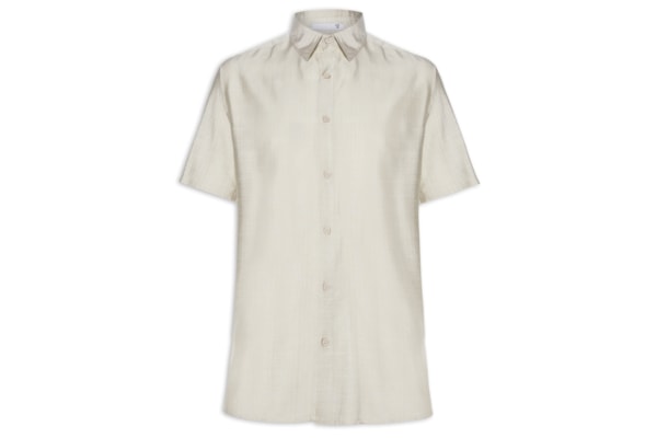 Camisa Masculina Manga Curta Texturizada - Bege