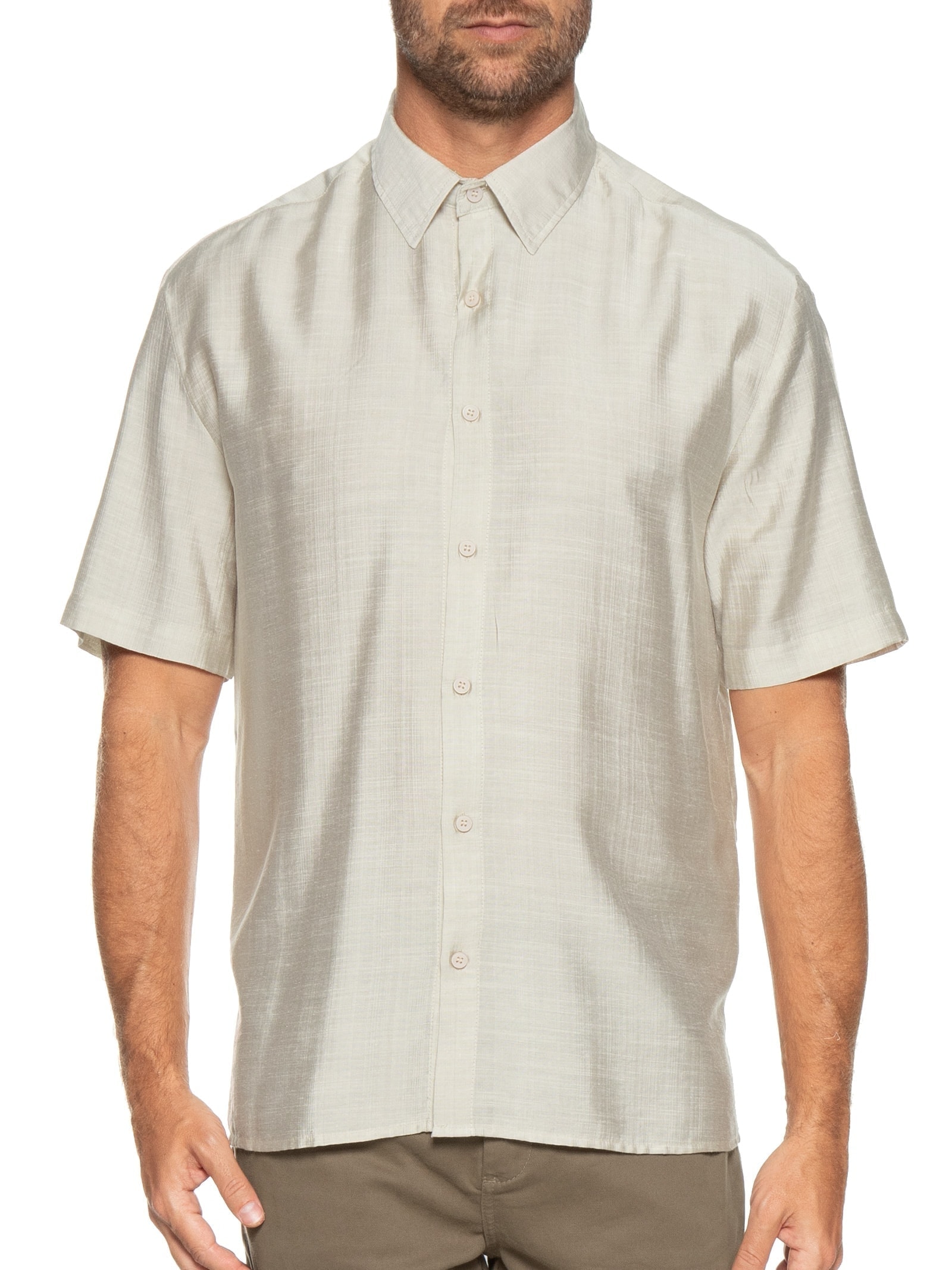 Camisa Masculina Manga Curta Texturizada Bege '2 Essential