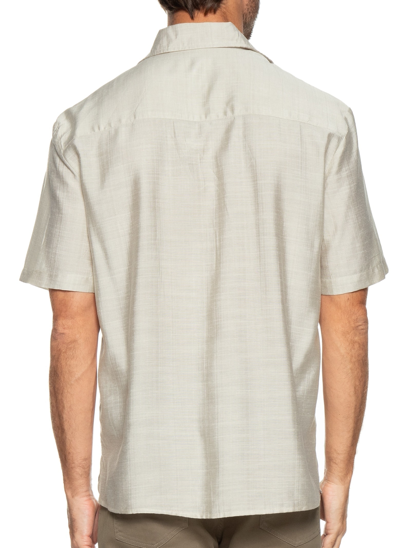 Camisa Masculina Manga Curta Texturizada Bege '2 Essential