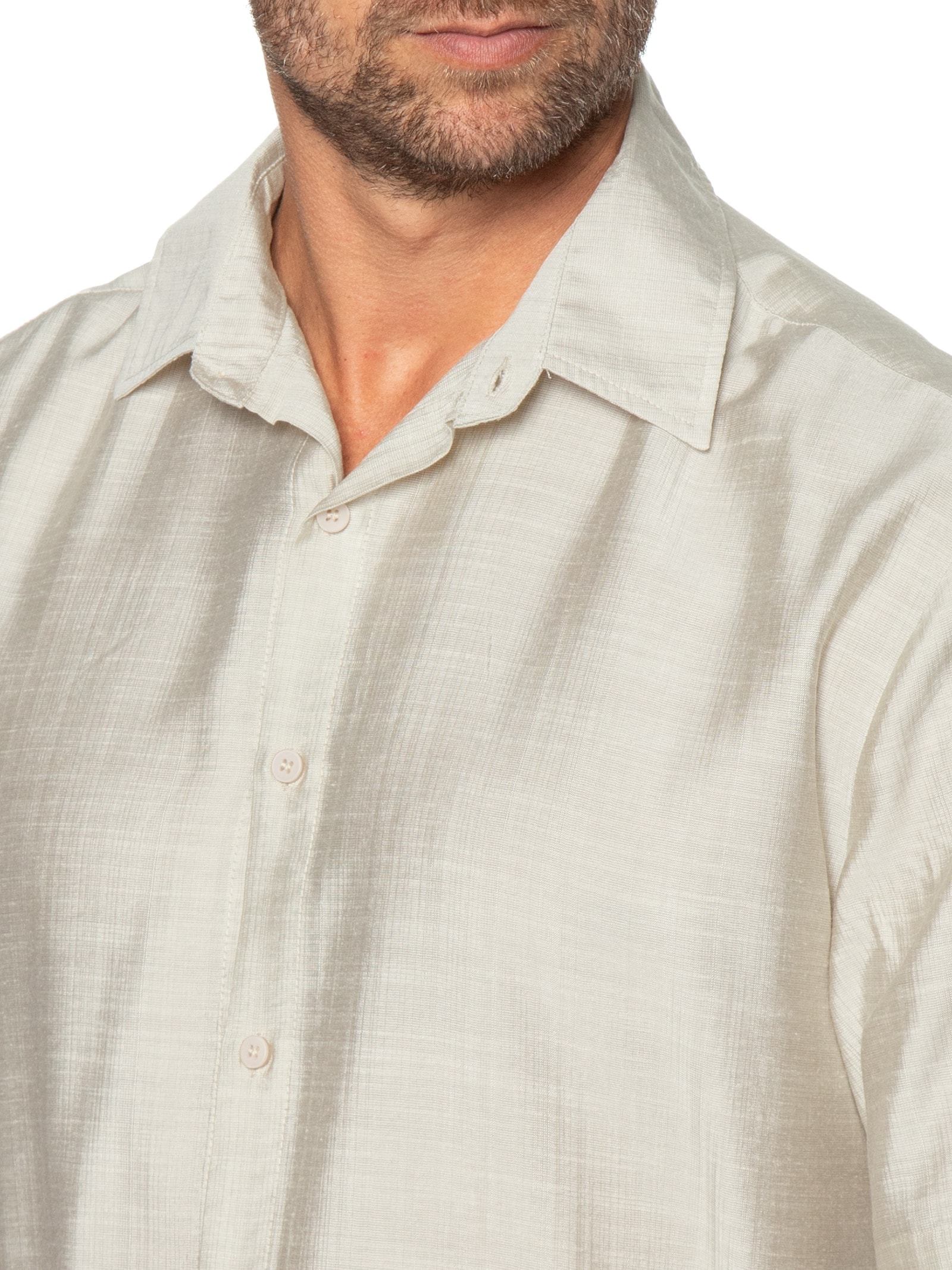 Camisa Masculina Manga Curta Texturizada Bege '2 Essential