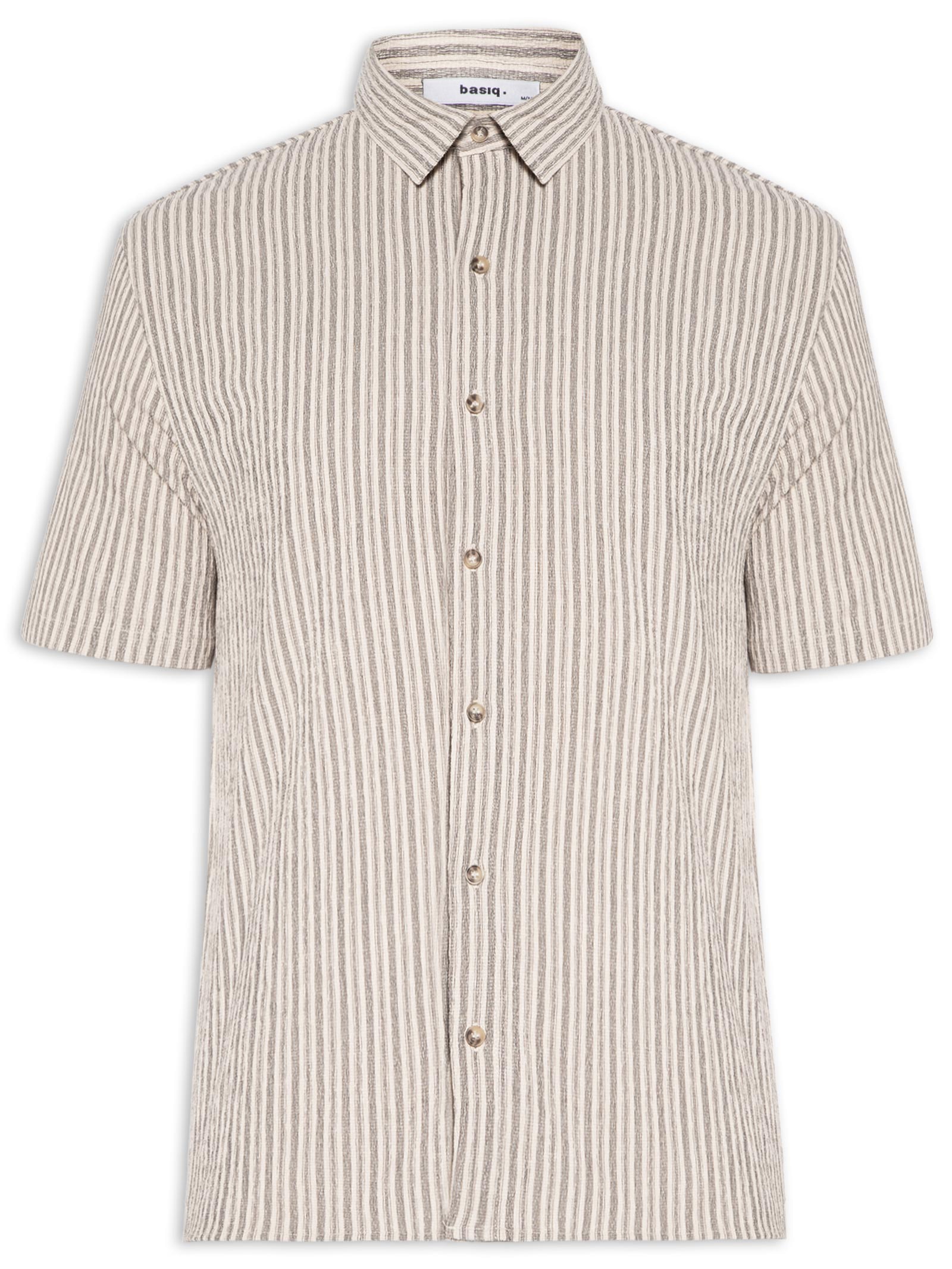 Camisa Masculina Manga Curta Texturizada Bege Basiq Men
