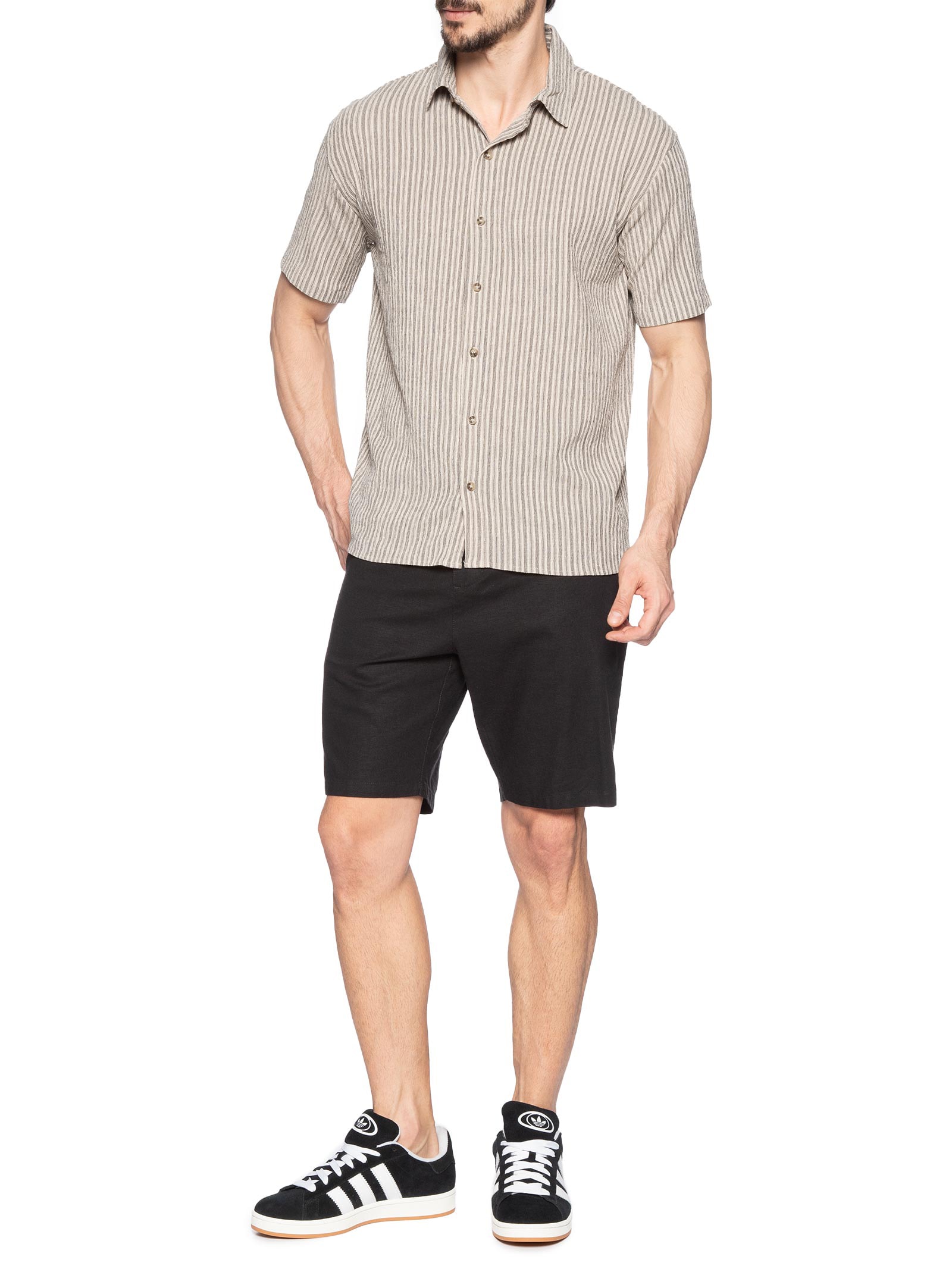 Camisa Masculina Manga Curta Texturizada Bege Basiq Men