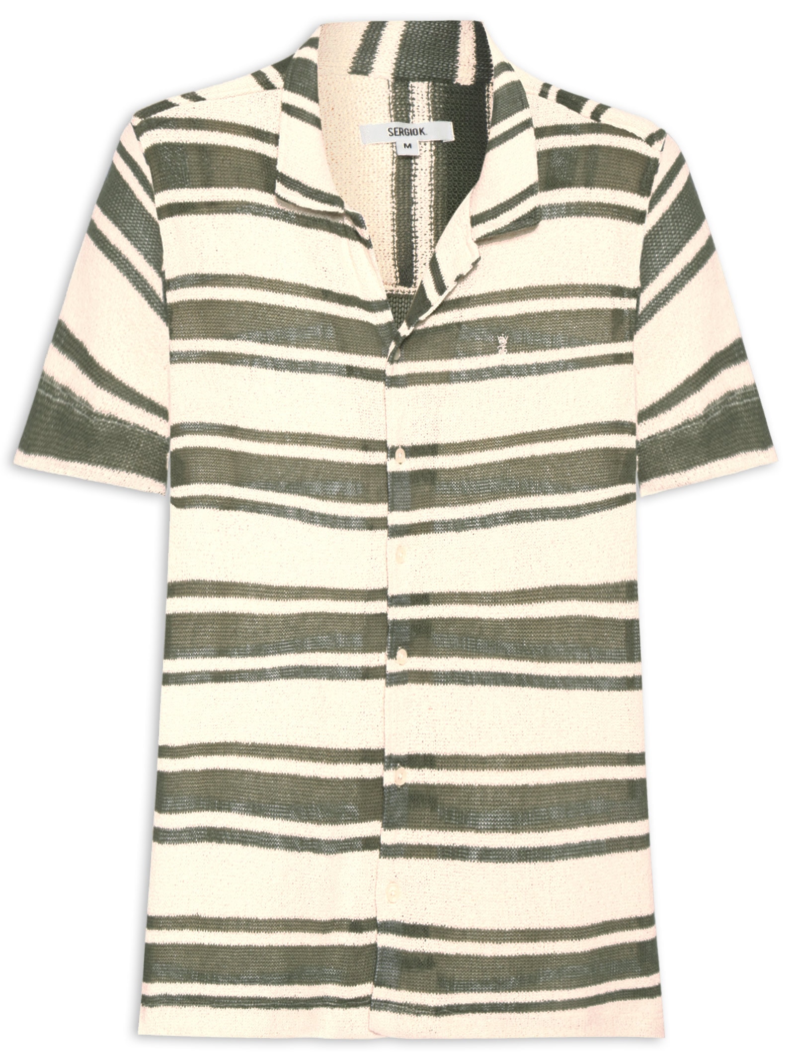 Camisa Masculina Manga Curta Tricot Maxi Listras Verde Sergio K