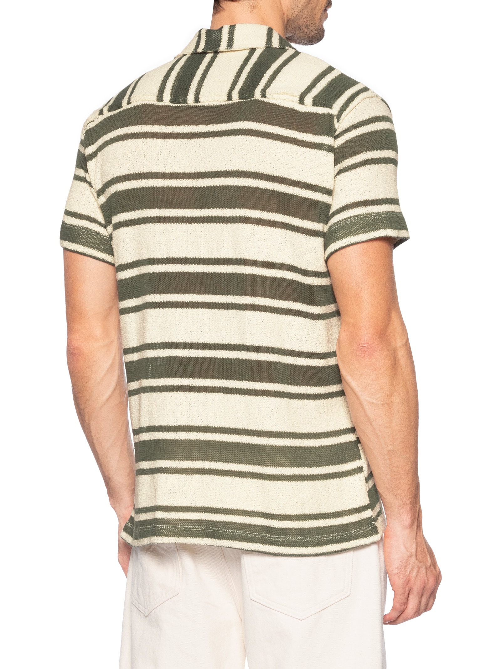 Camisa Masculina Manga Curta Tricot Maxi Listras Verde Sergio K