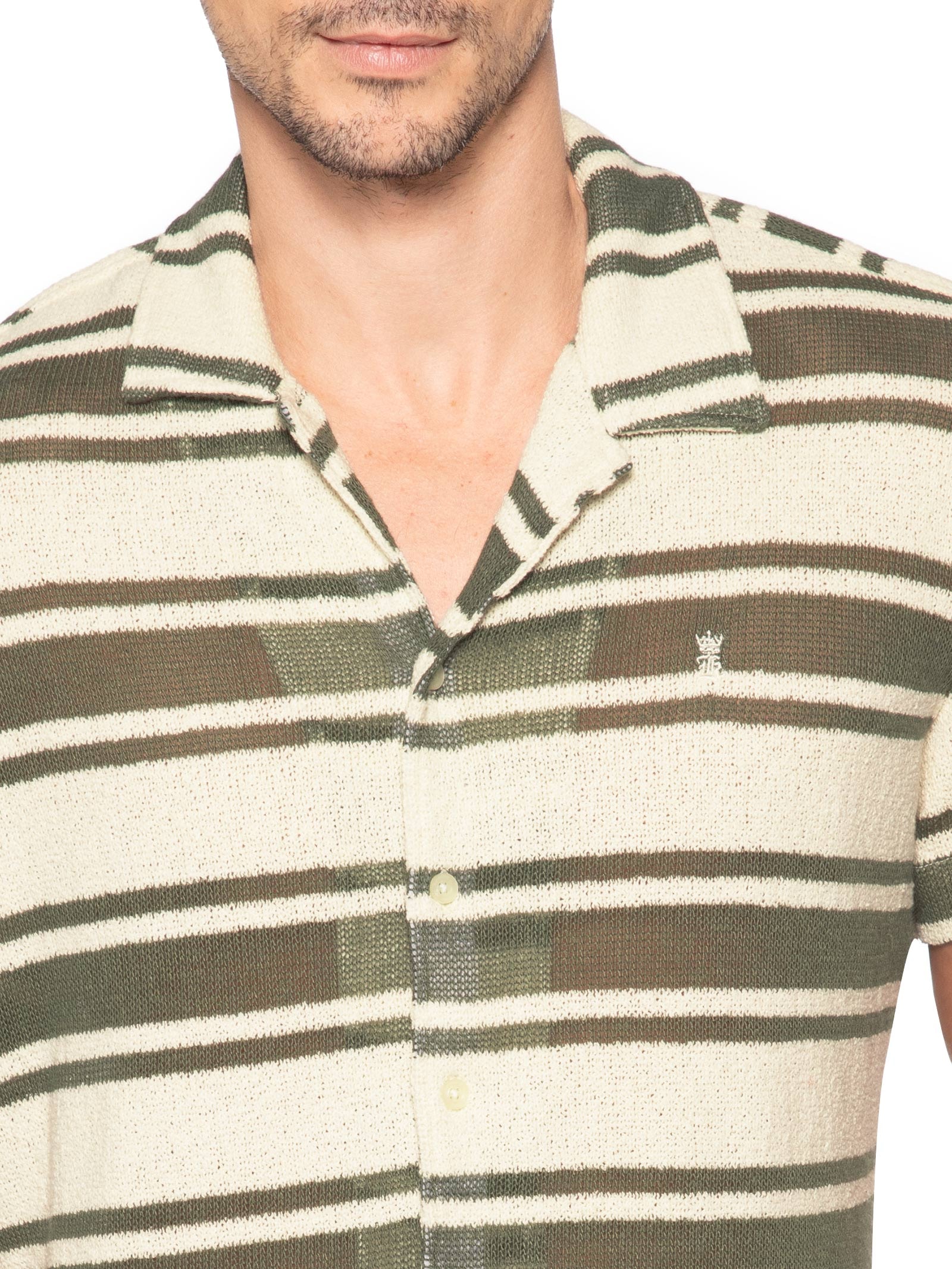 Camisa Masculina Manga Curta Tricot Maxi Listras Verde Sergio K