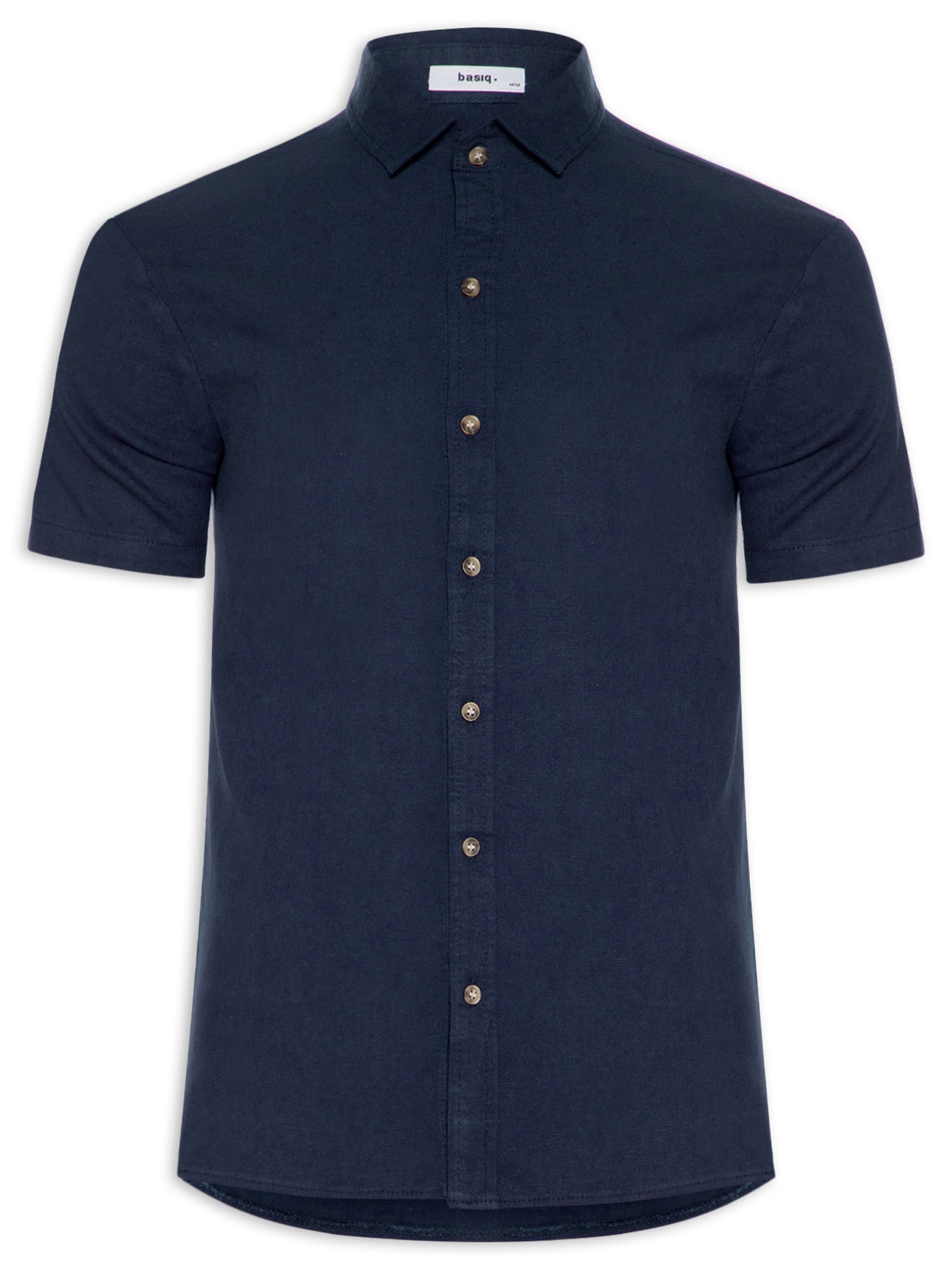 Camisa Masculina Manga Curta Viscolinho Azul Basiq Men