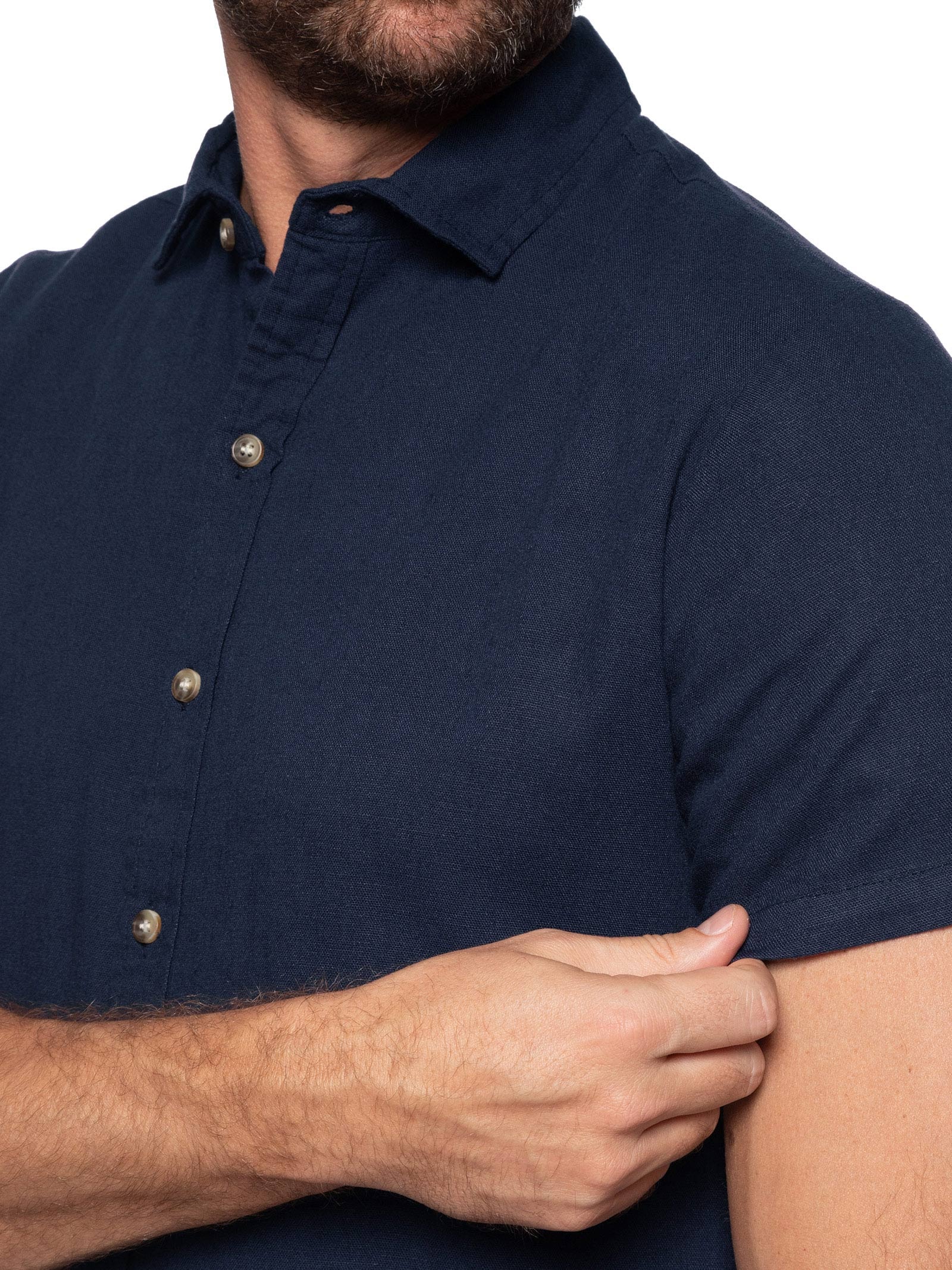 Camisa Masculina Manga Curta Viscolinho Azul Basiq Men