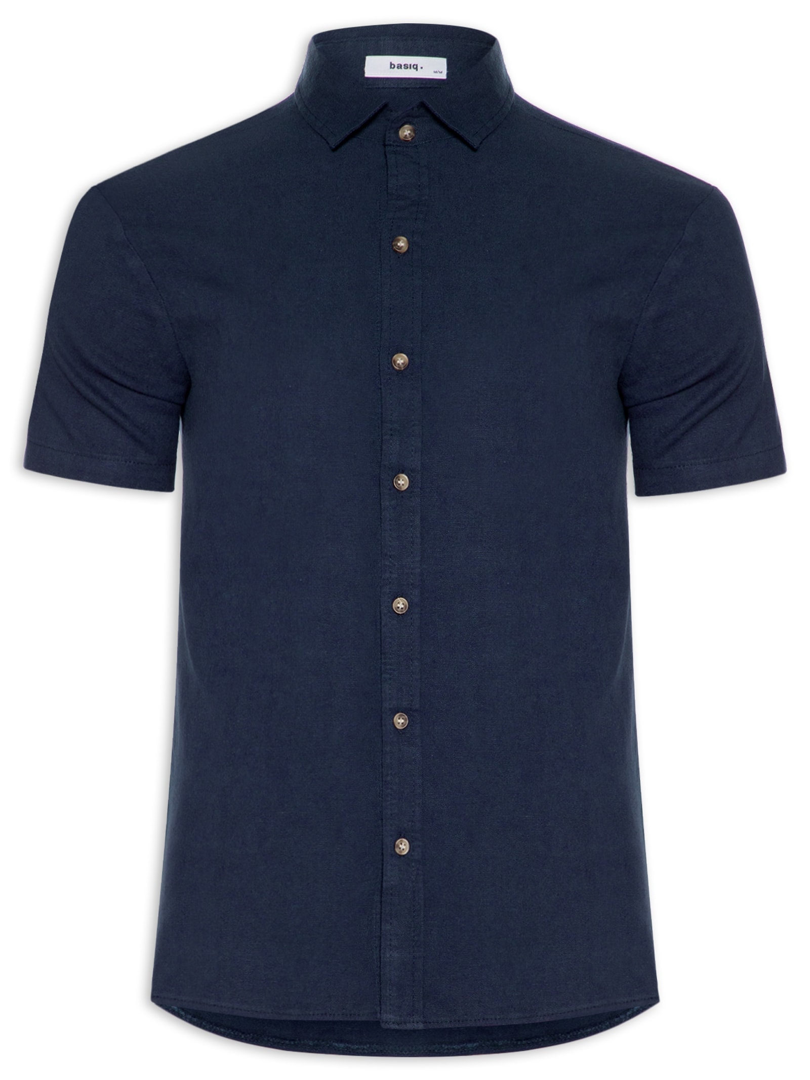 Camisa Masculina Manga Curta Viscolinho Azul Basiq Men