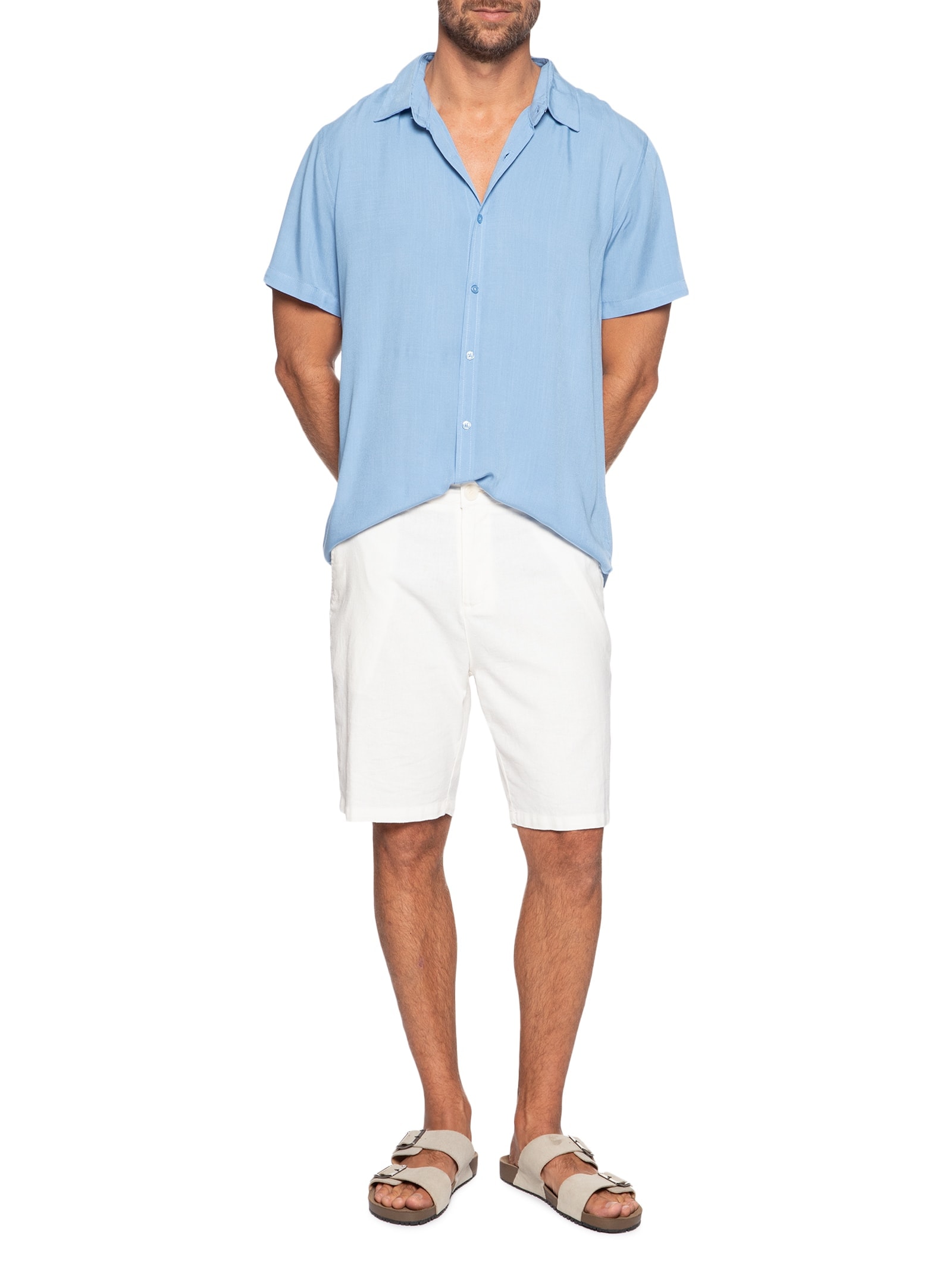 Camisa Masculina Manga Curta Viscose Azul Basiq Men