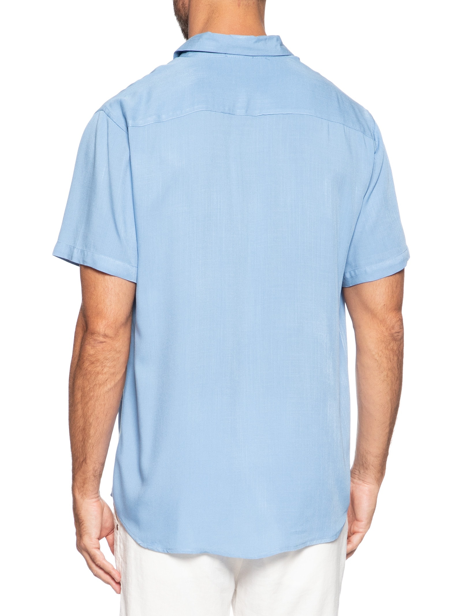 Camisa Masculina Manga Curta Viscose Azul Basiq Men