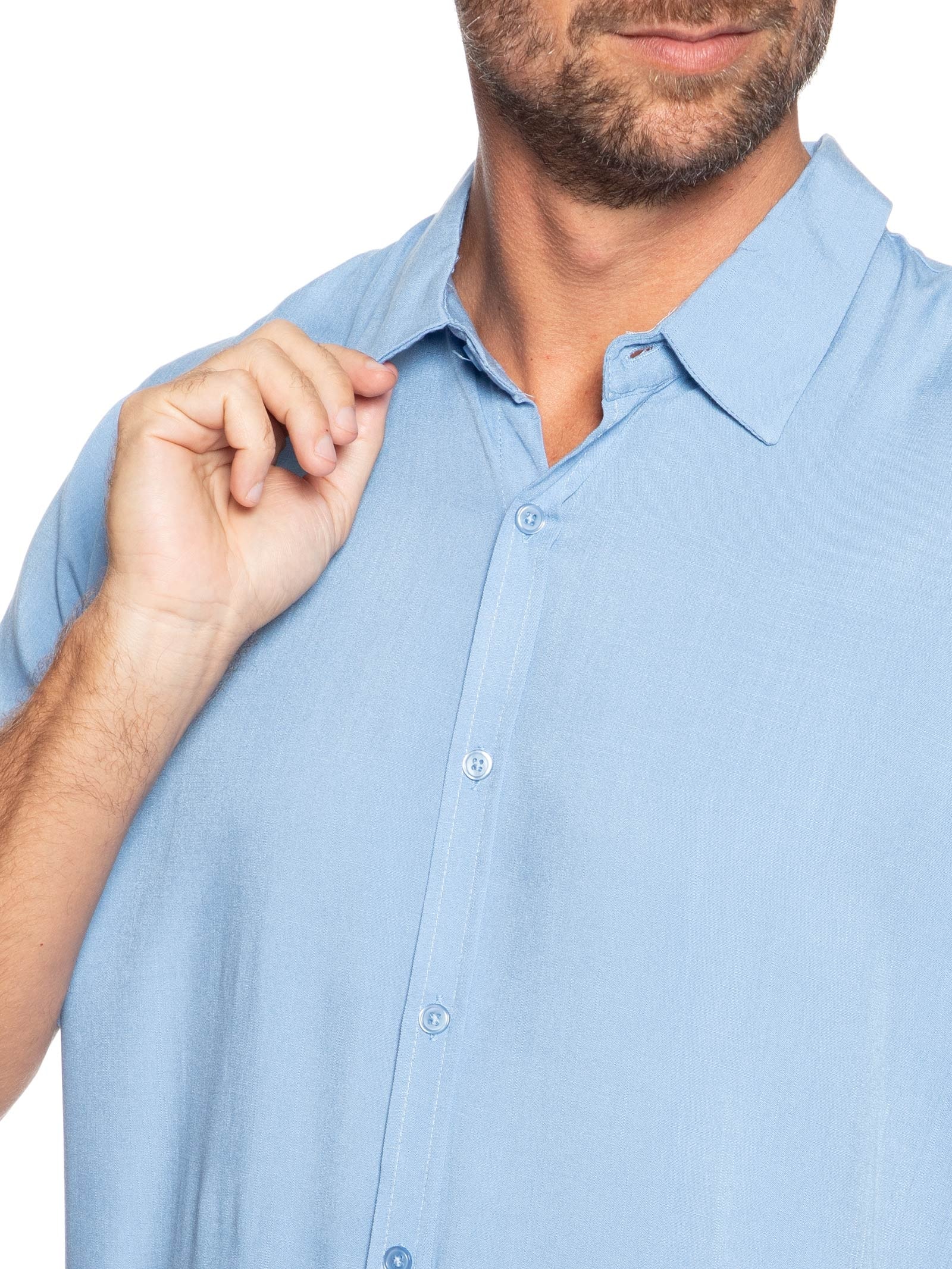 Camisa Masculina Manga Curta Viscose Azul Basiq Men