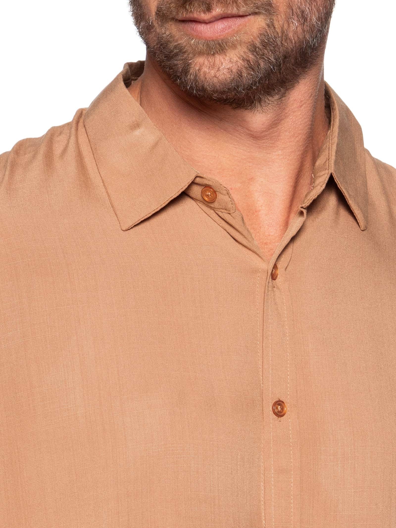 Camisa Masculina Manga Curta Viscose Marrom Basiq Men