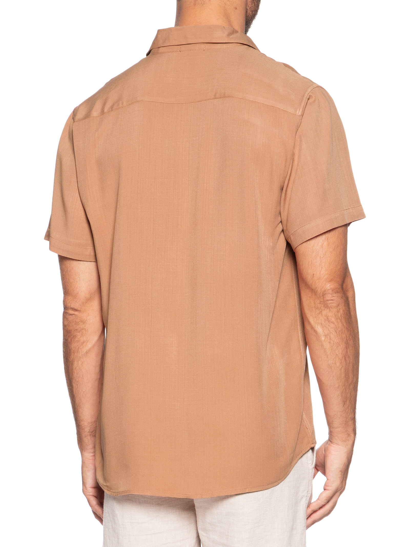 Camisa Masculina Manga Curta Viscose Marrom Basiq Men