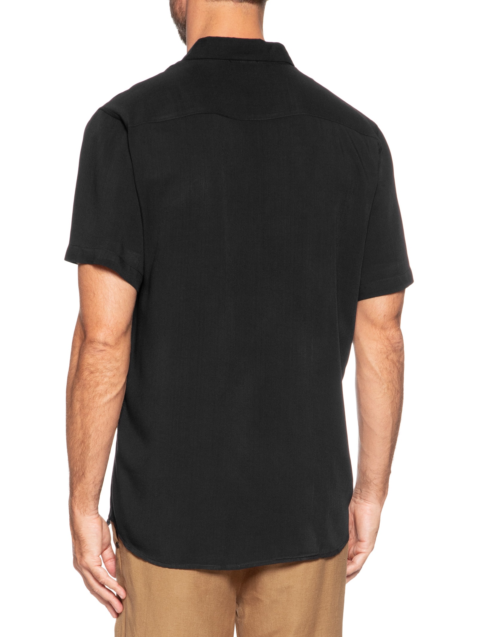 Camisa Masculina Manga Curta Viscose Preto Basiq Men