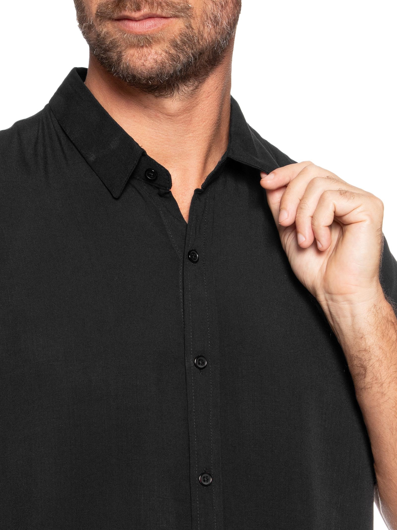 Camisa Masculina Manga Curta Viscose Preto Basiq Men