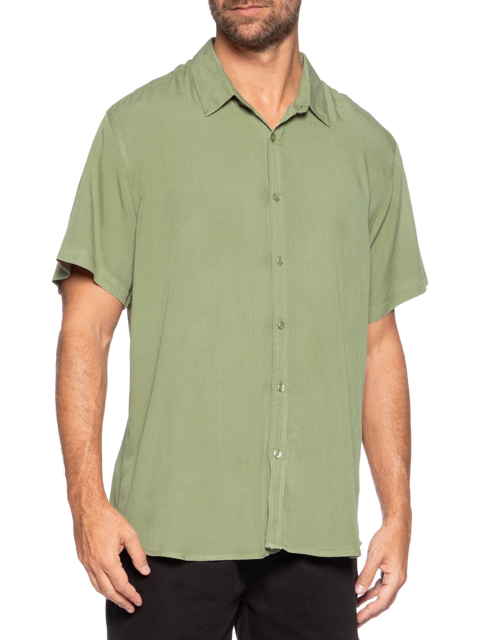 Camisa Masculina Manga Curta Viscose Verde Basiq Men