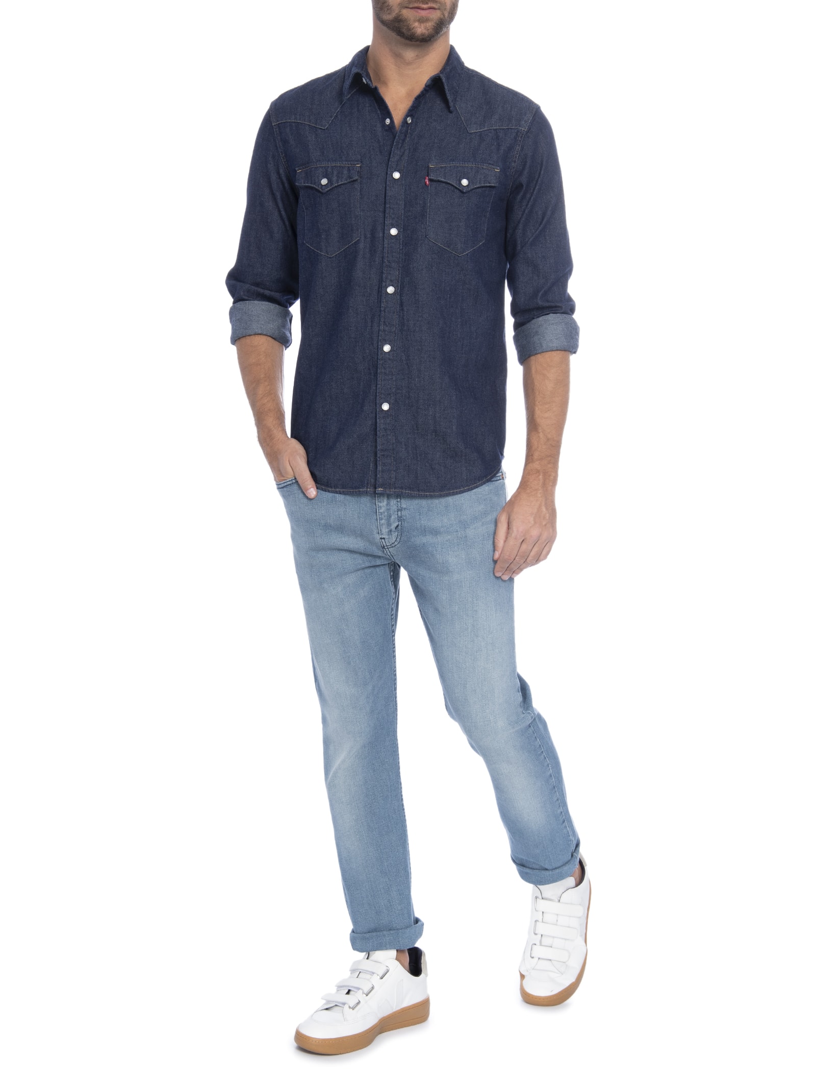 Camisa Masculina Manga Longa Adulto Azul Levi's