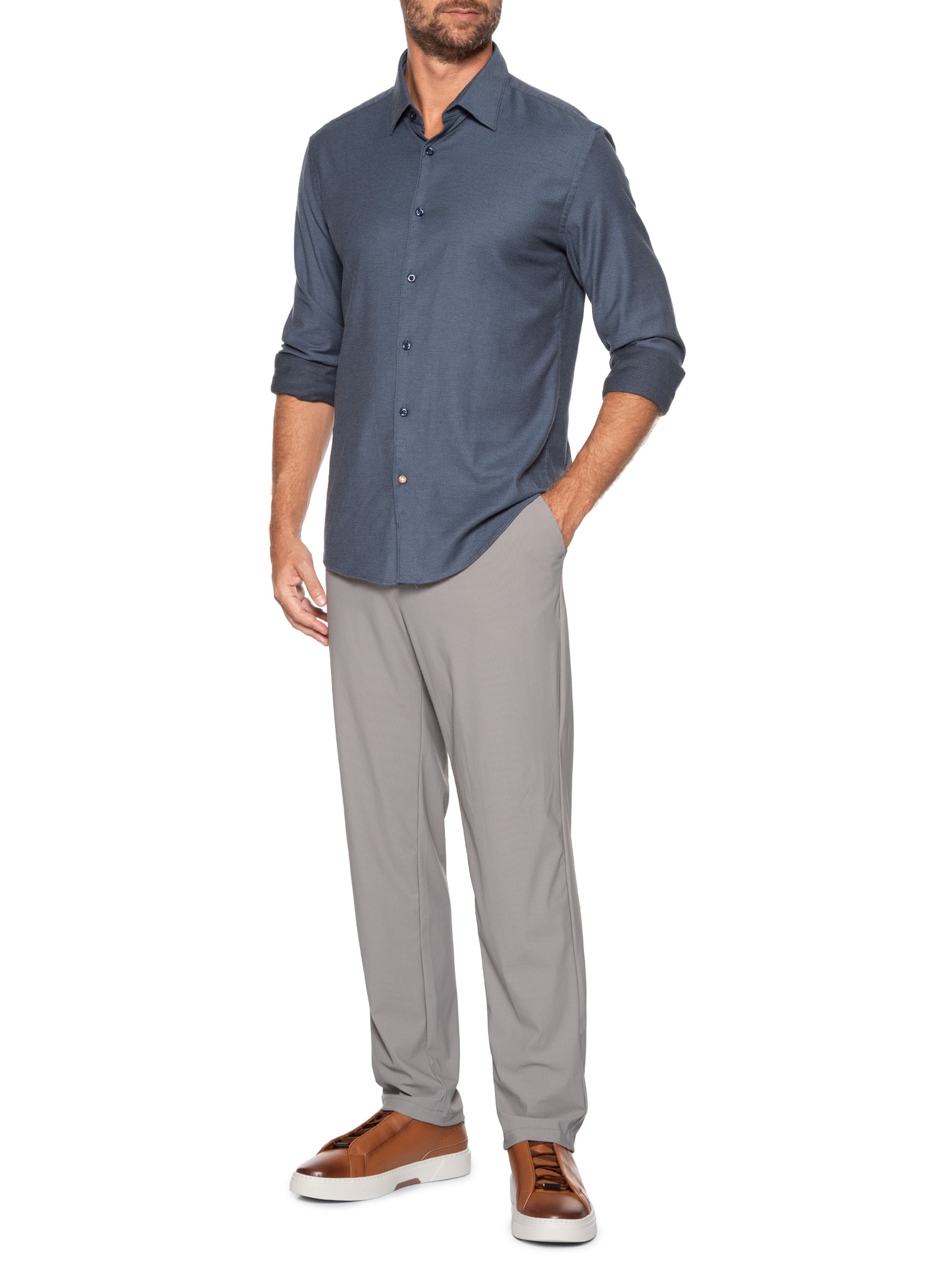 Camisa Masculina Manga Longa Azul Boss