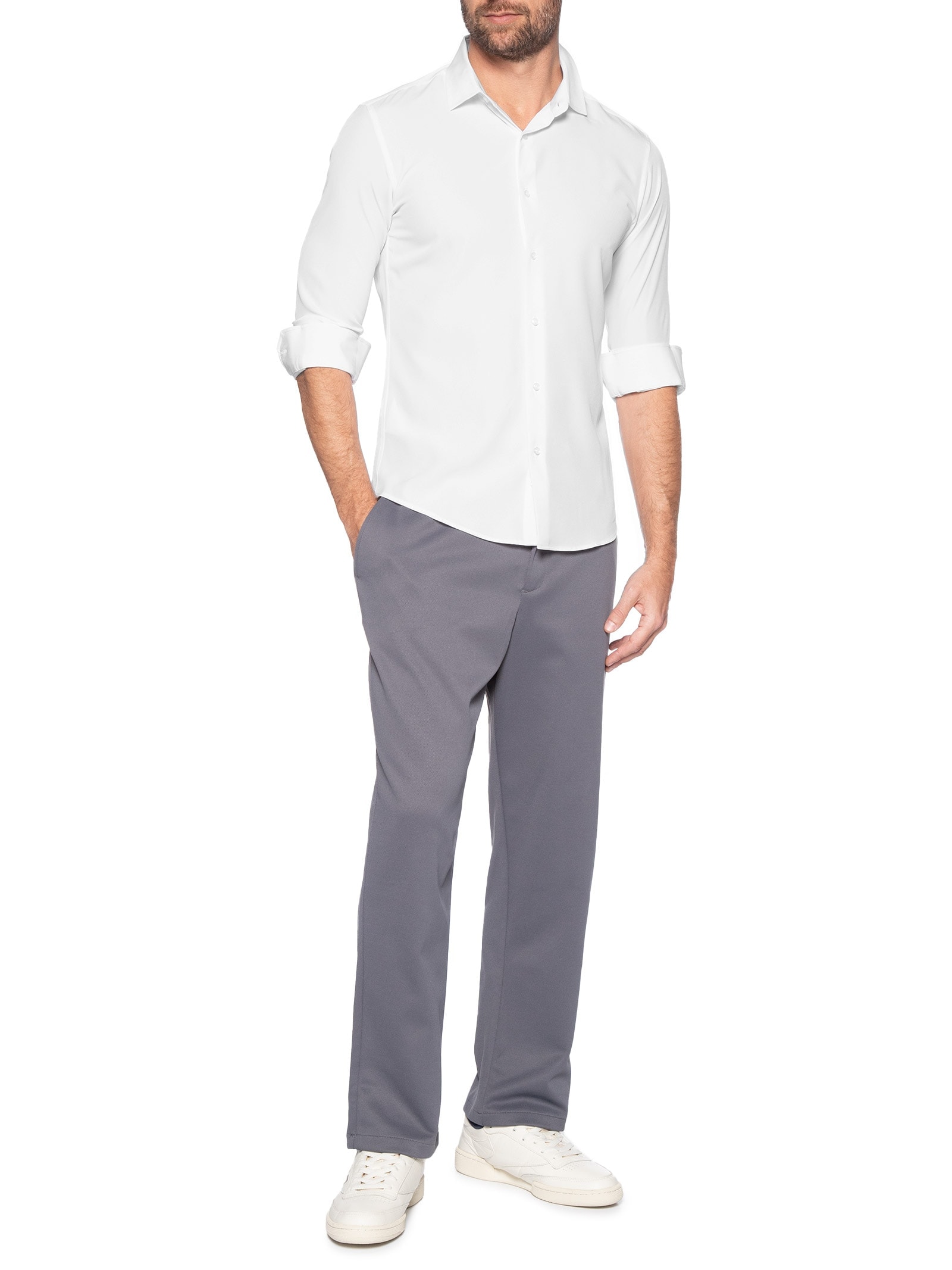 Camisa Masculina Manga Longa Básica Branco '2 Essential