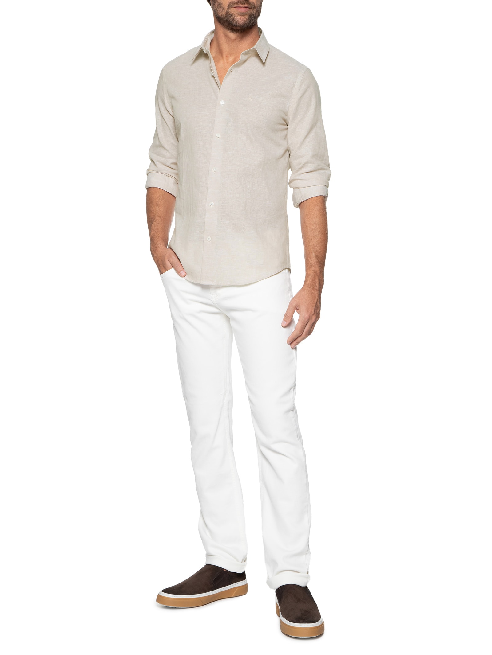Camisa Masculina Manga Longa Bege Sergio K