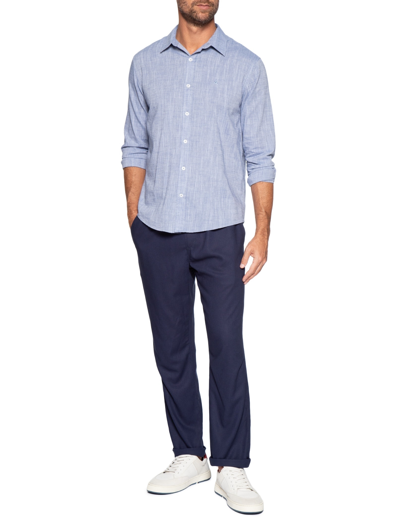 Camisa Masculina Manga Longa Buzios New Azul Foxton