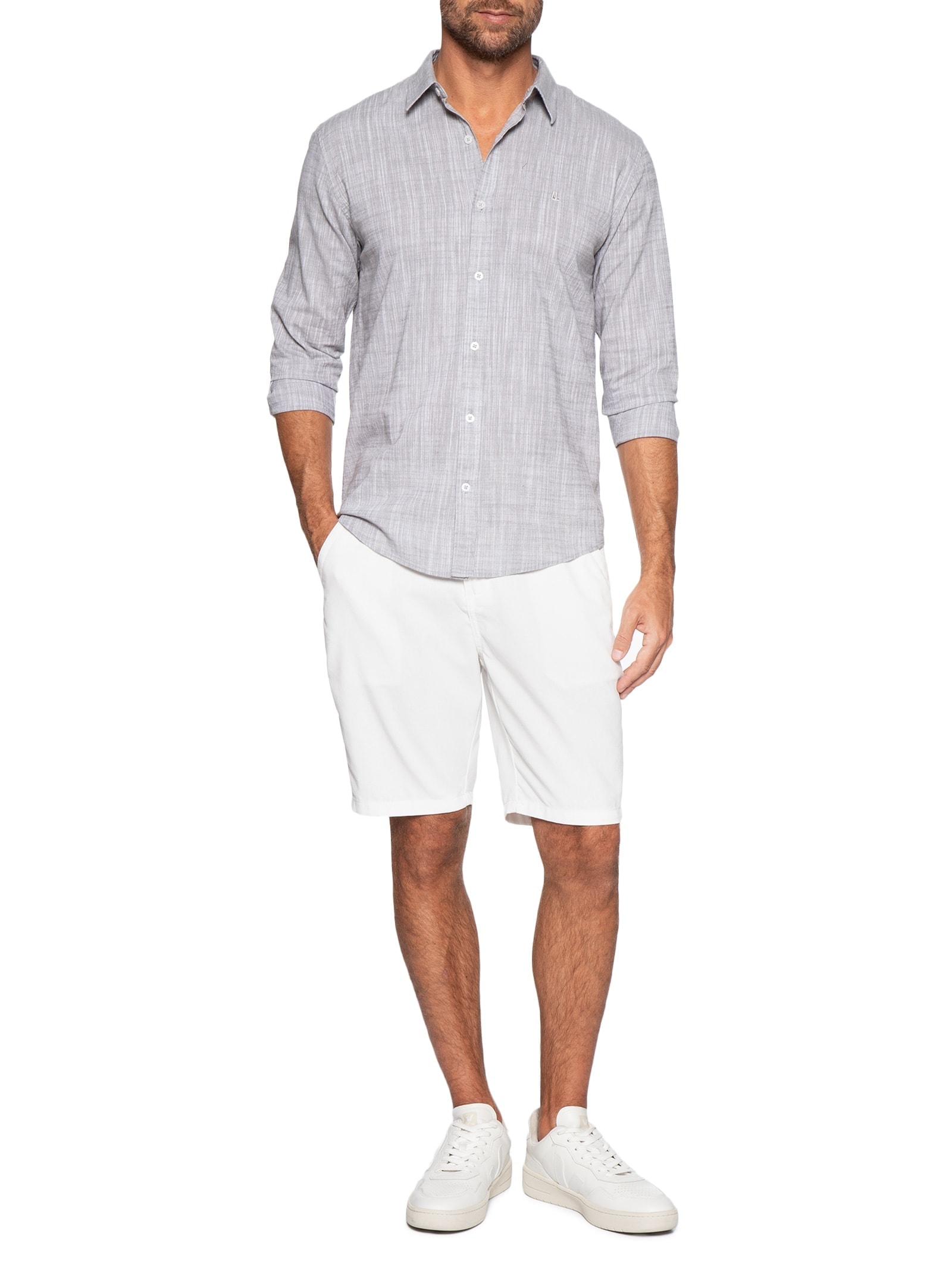 Camisa Masculina Manga Longa Buzios New Cinza Foxton
