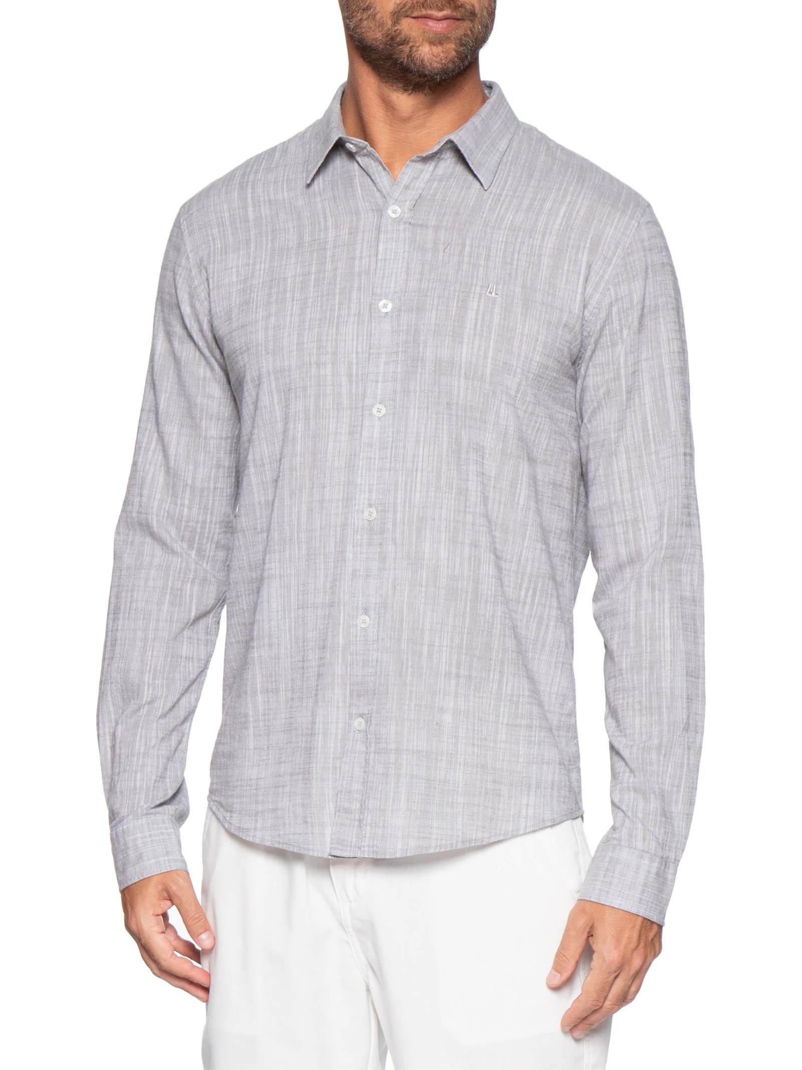 Camisa Masculina Manga Longa Buzios New Cinza Foxton