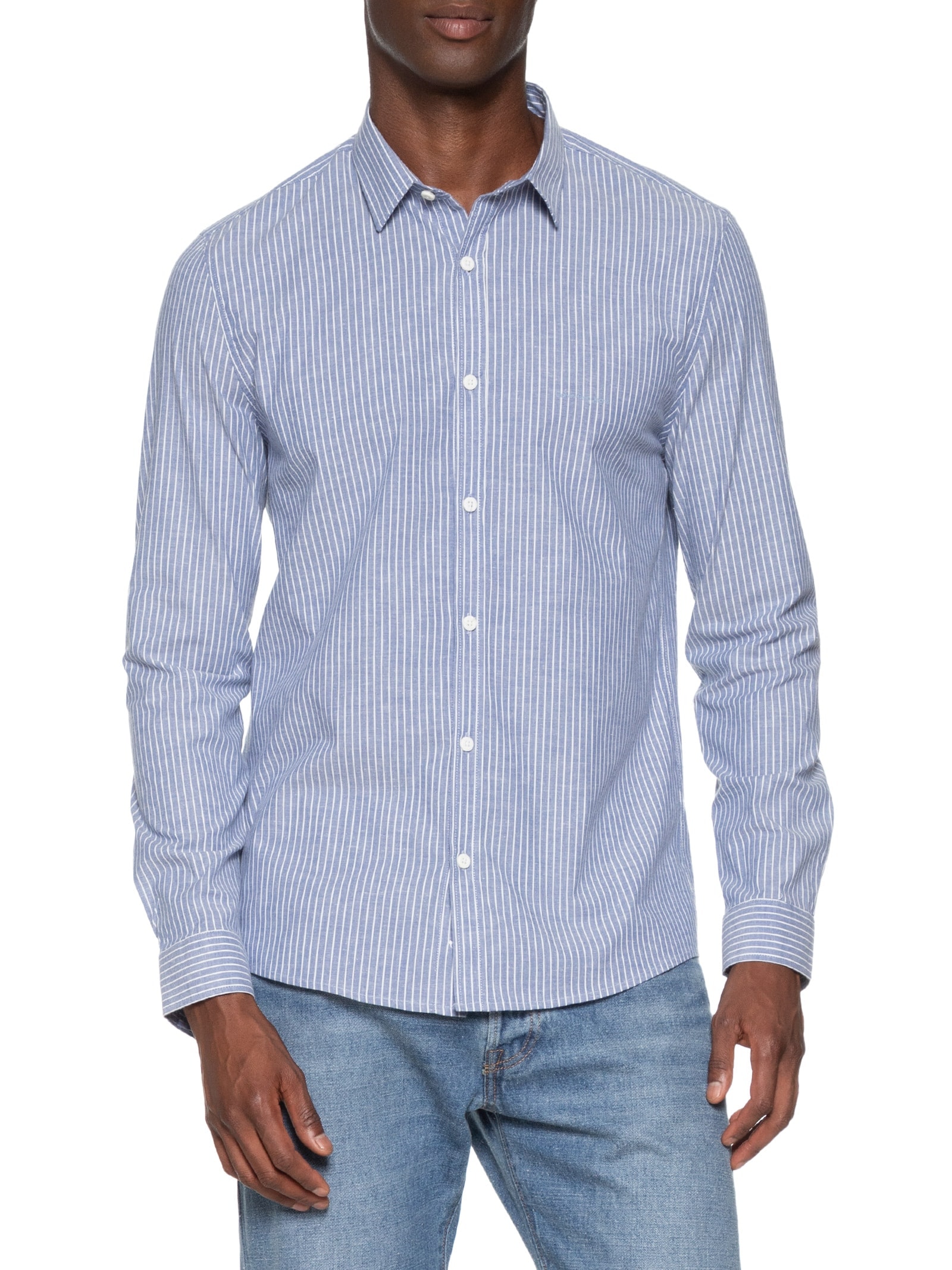 Camisa Masculina Manga Longa Classic Stripes Azul Calvin Klein Jeans
