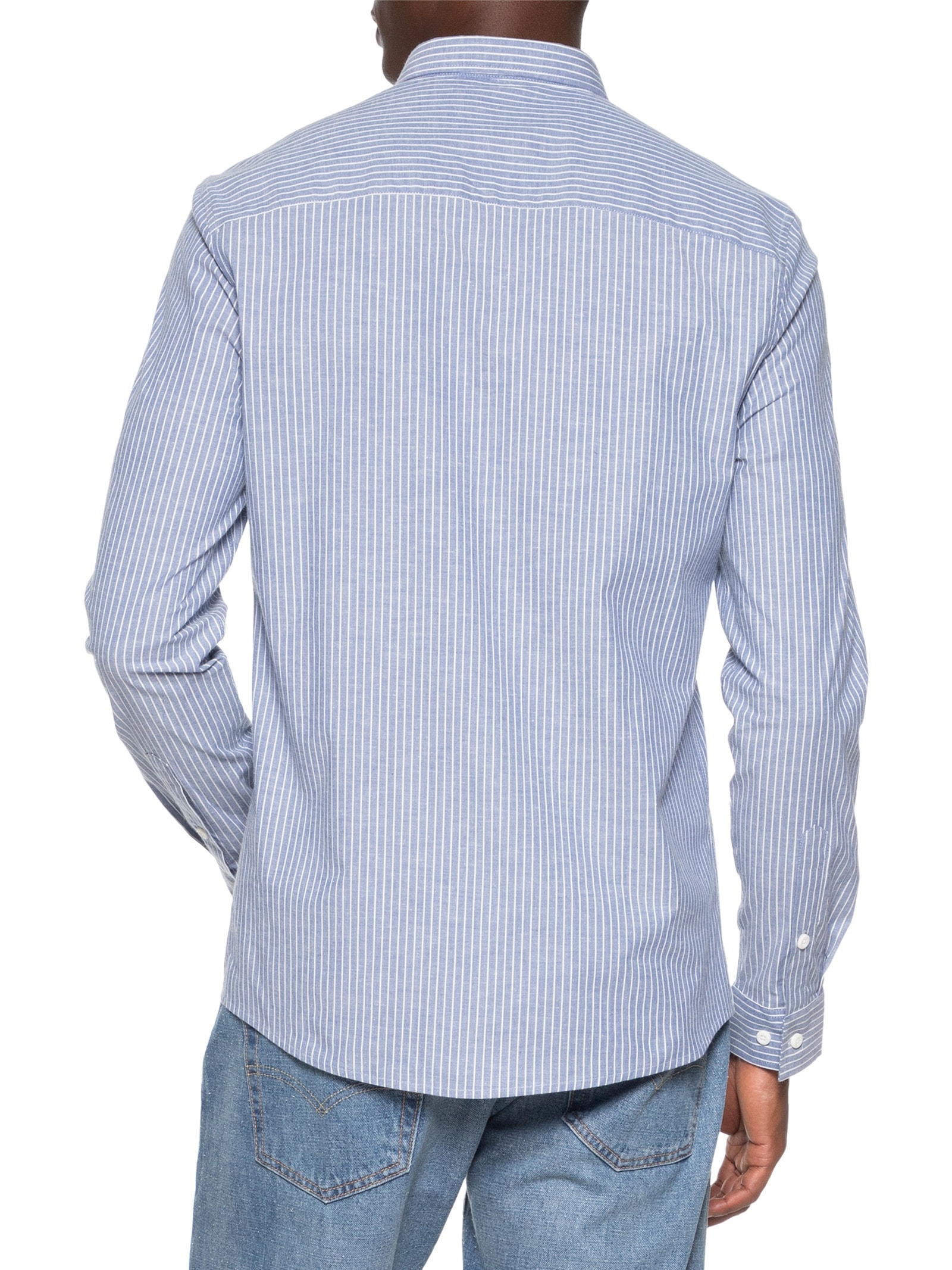 Camisa Masculina Manga Longa Classic Stripes Azul Calvin Klein Jeans