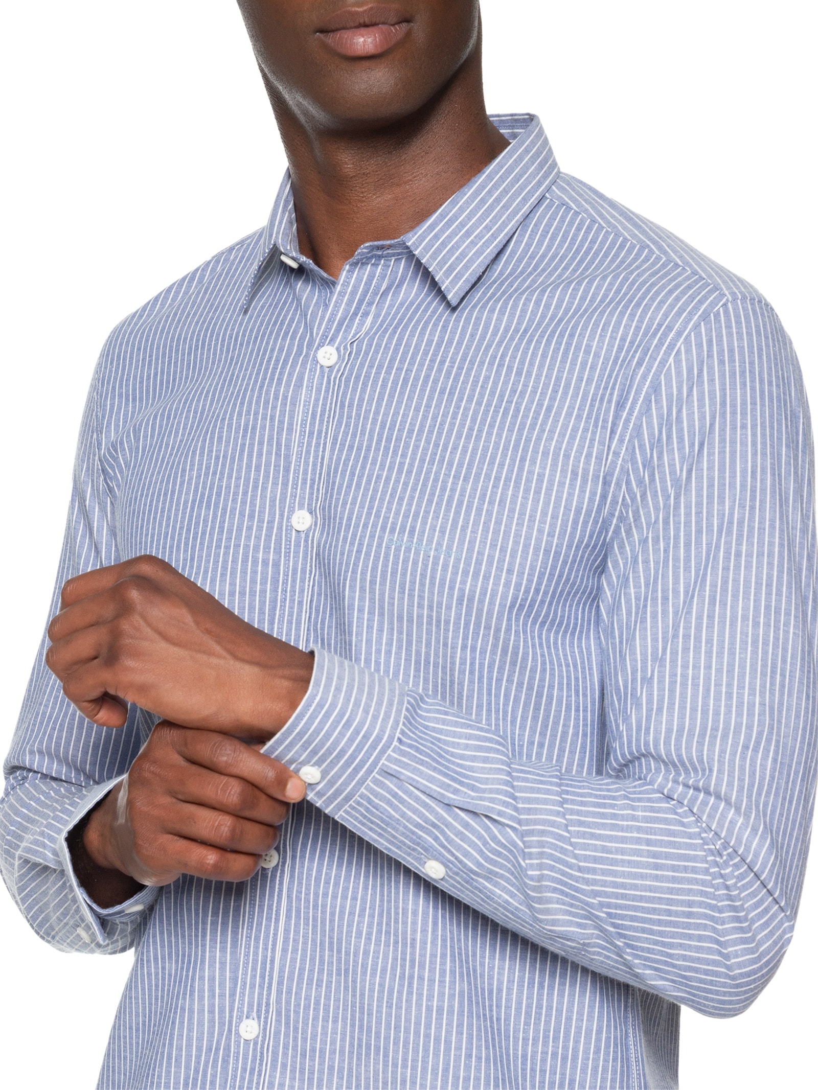 Camisa Masculina Manga Longa Classic Stripes Azul Calvin Klein Jeans