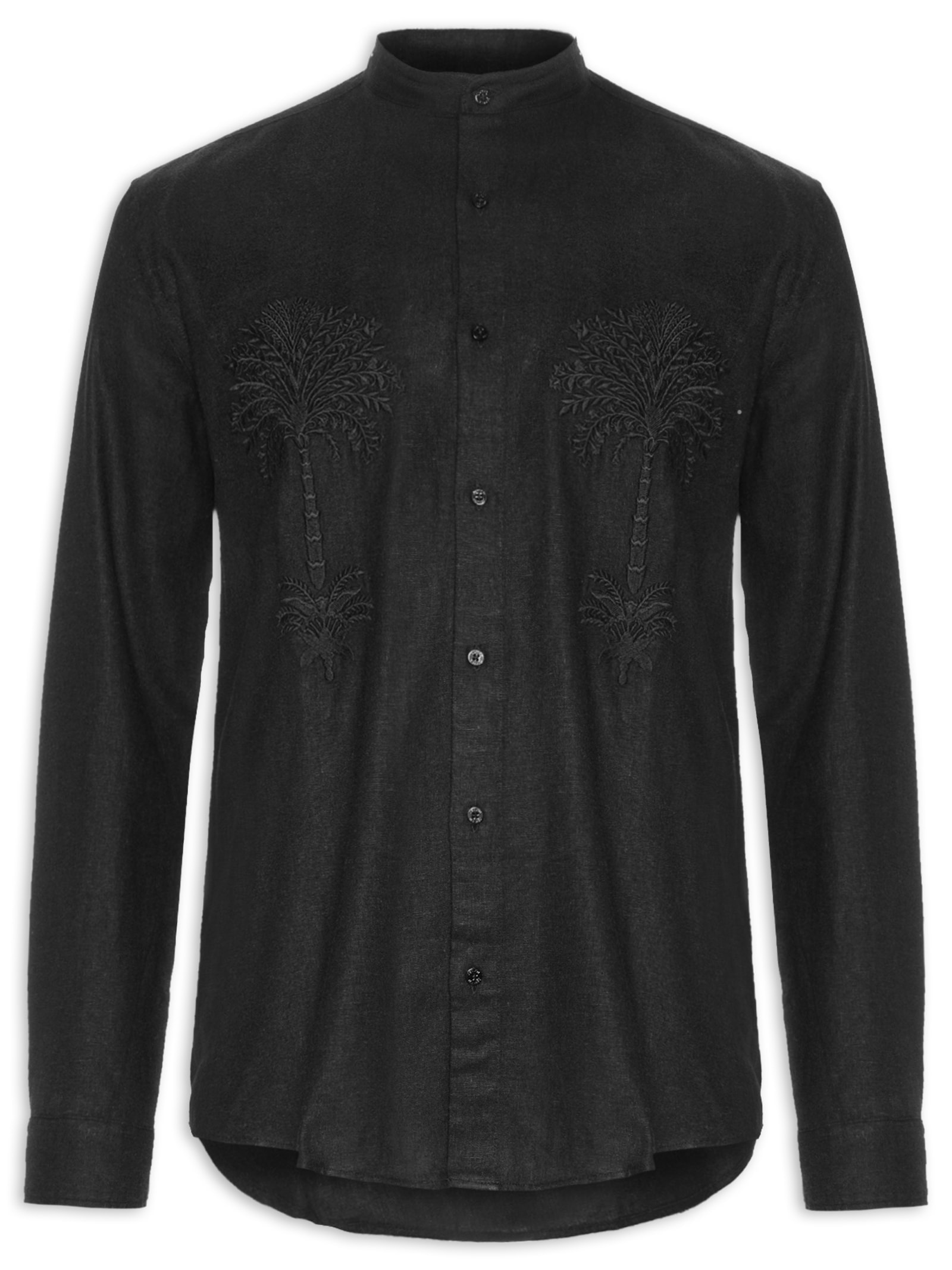 Camisa Masculina Manga Longa Colarless Bordado Preto Osklen