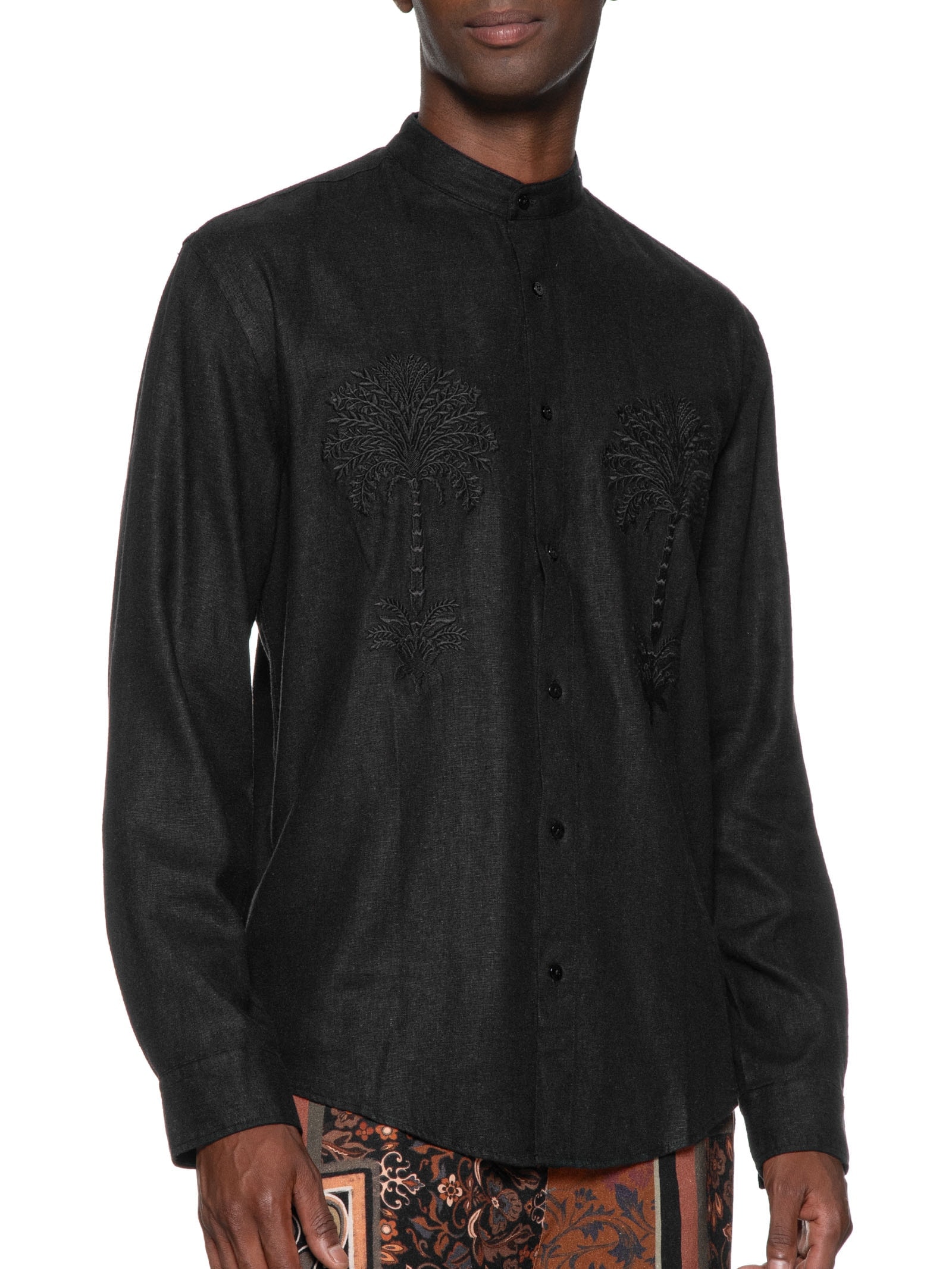 Camisa Masculina Manga Longa Colarless Bordado Preto Osklen