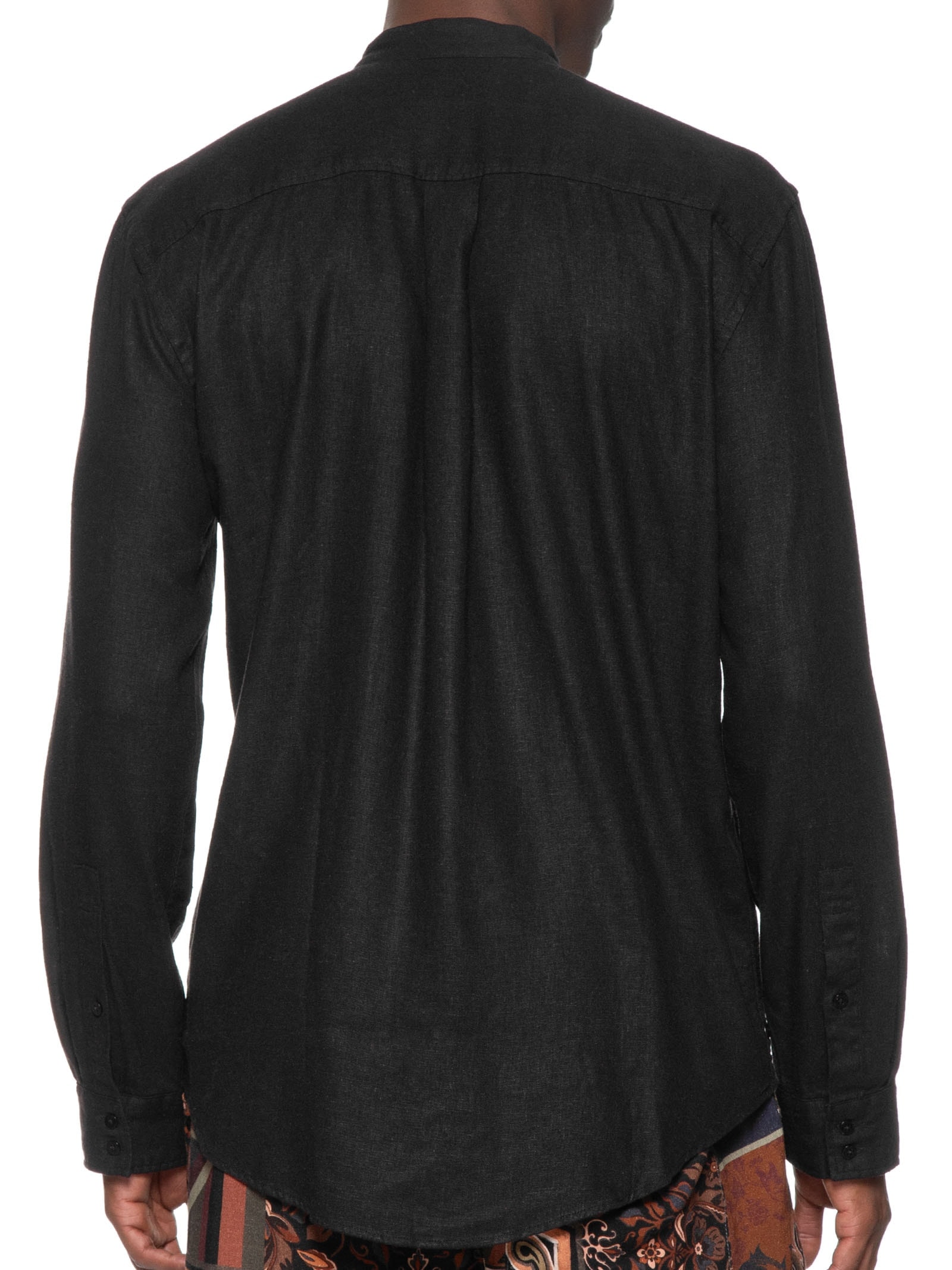 Camisa Masculina Manga Longa Colarless Bordado Preto Osklen