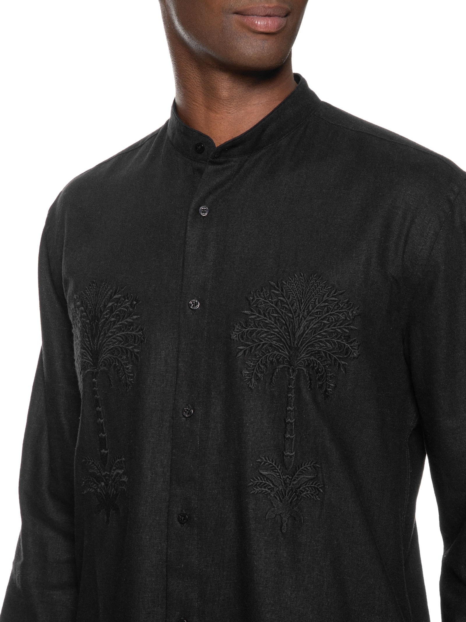Camisa Masculina Manga Longa Colarless Bordado Preto Osklen