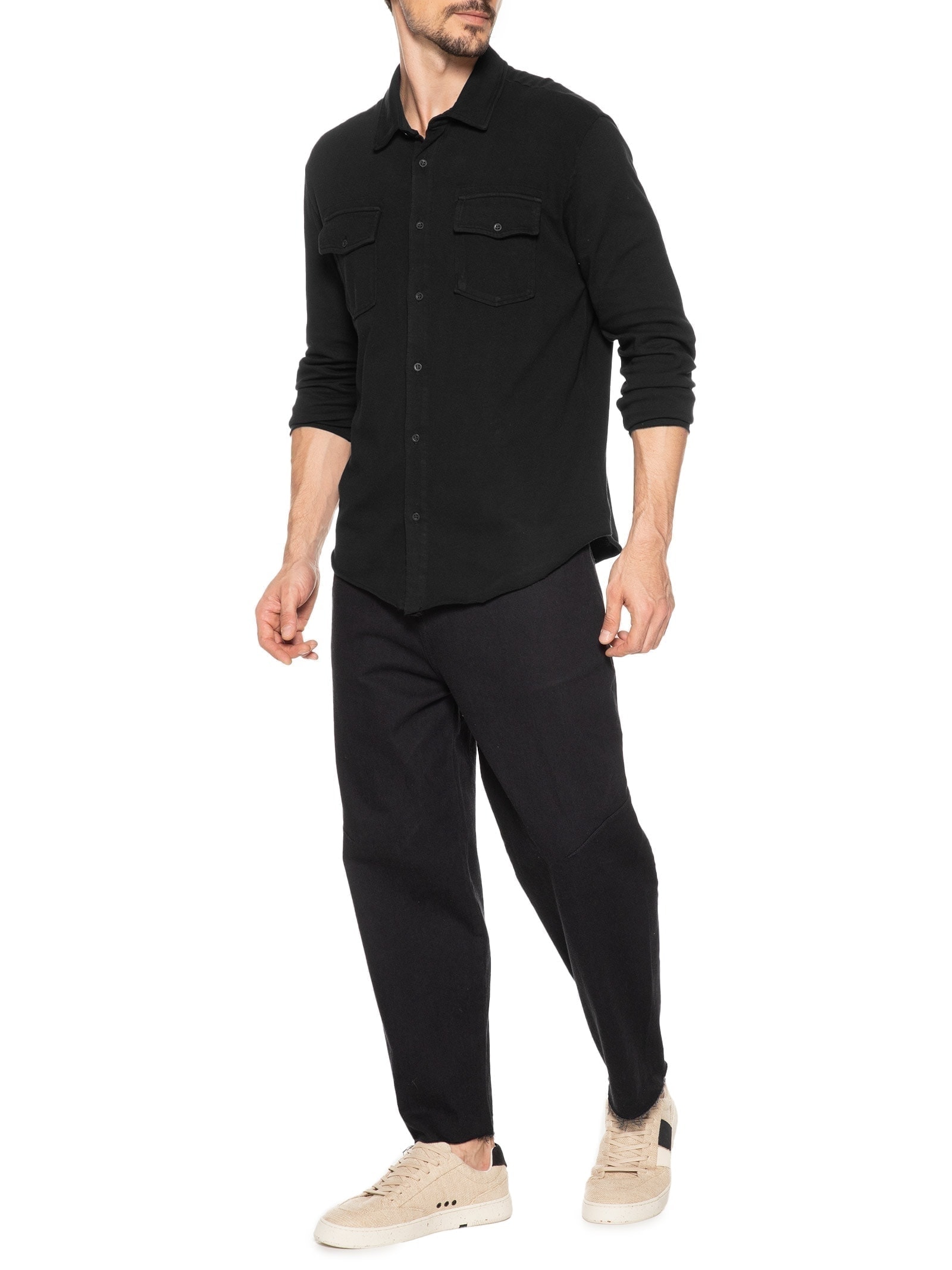 Camisa Masculina Manga Longa Com Bolsos Wide Army Preto Osklen