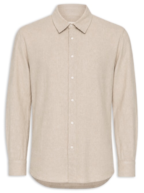 Camisa Masculina Manga Longa Cotton Linen Lace - Bege